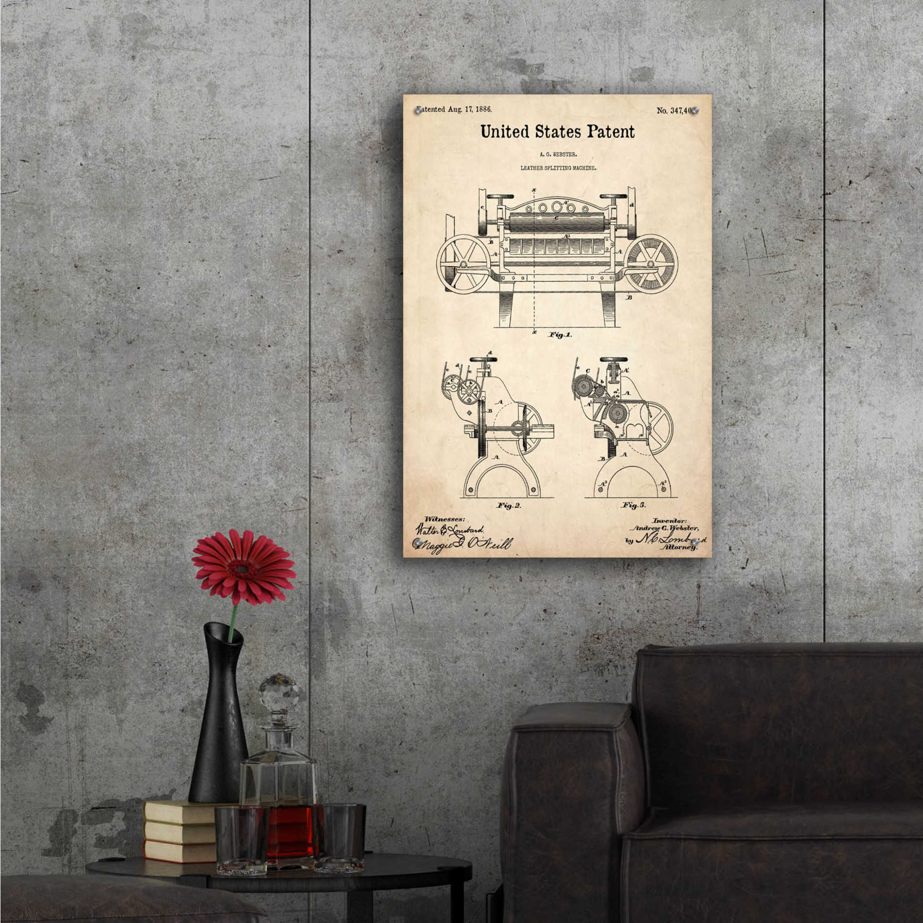 Epic Art 'Leather Splitting Machine Blueprint Patent Parchment,' Acrylic Glass Wall Art,24x36