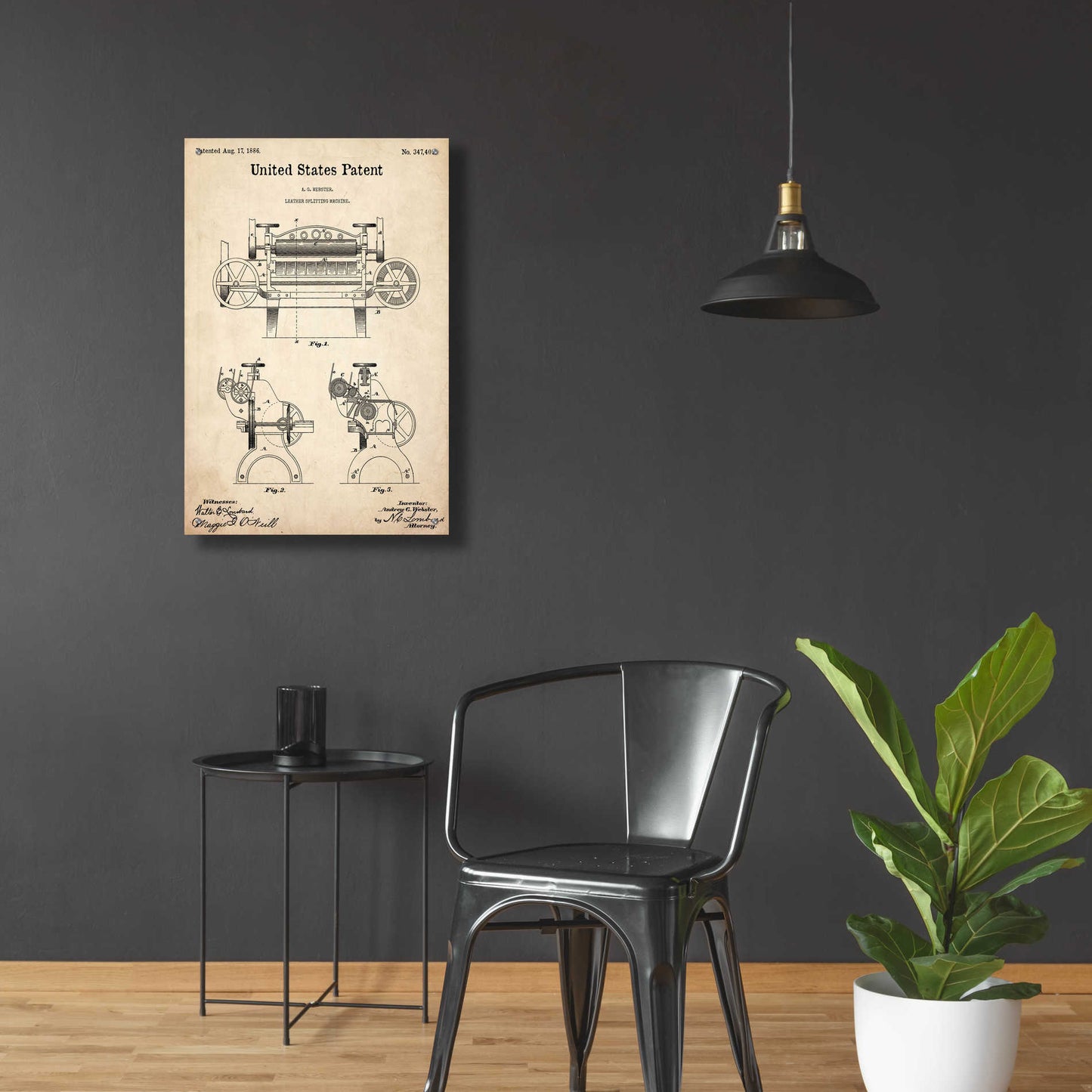 Epic Art 'Leather Splitting Machine Blueprint Patent Parchment,' Acrylic Glass Wall Art,24x36