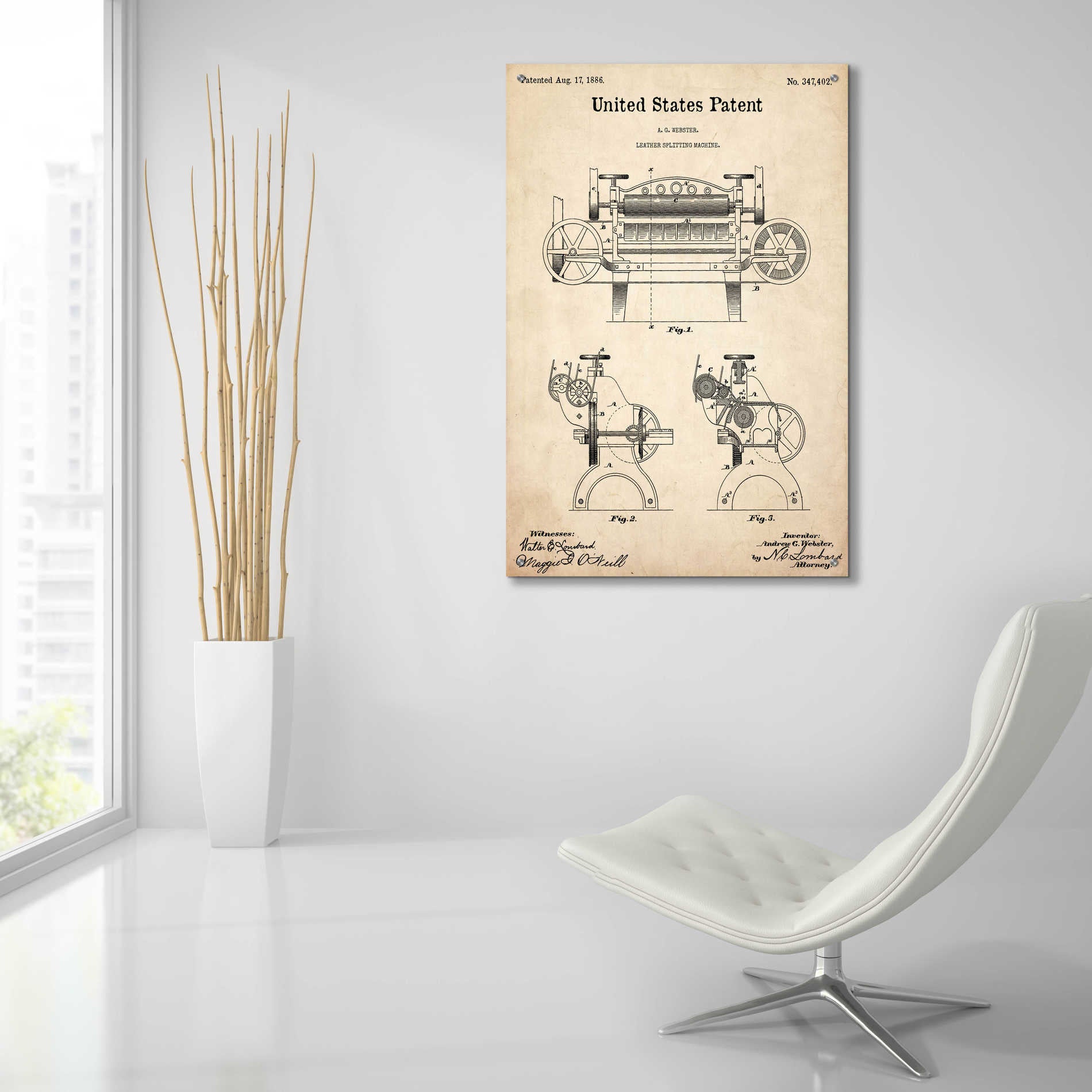 Epic Art 'Leather Splitting Machine Blueprint Patent Parchment,' Acrylic Glass Wall Art,24x36