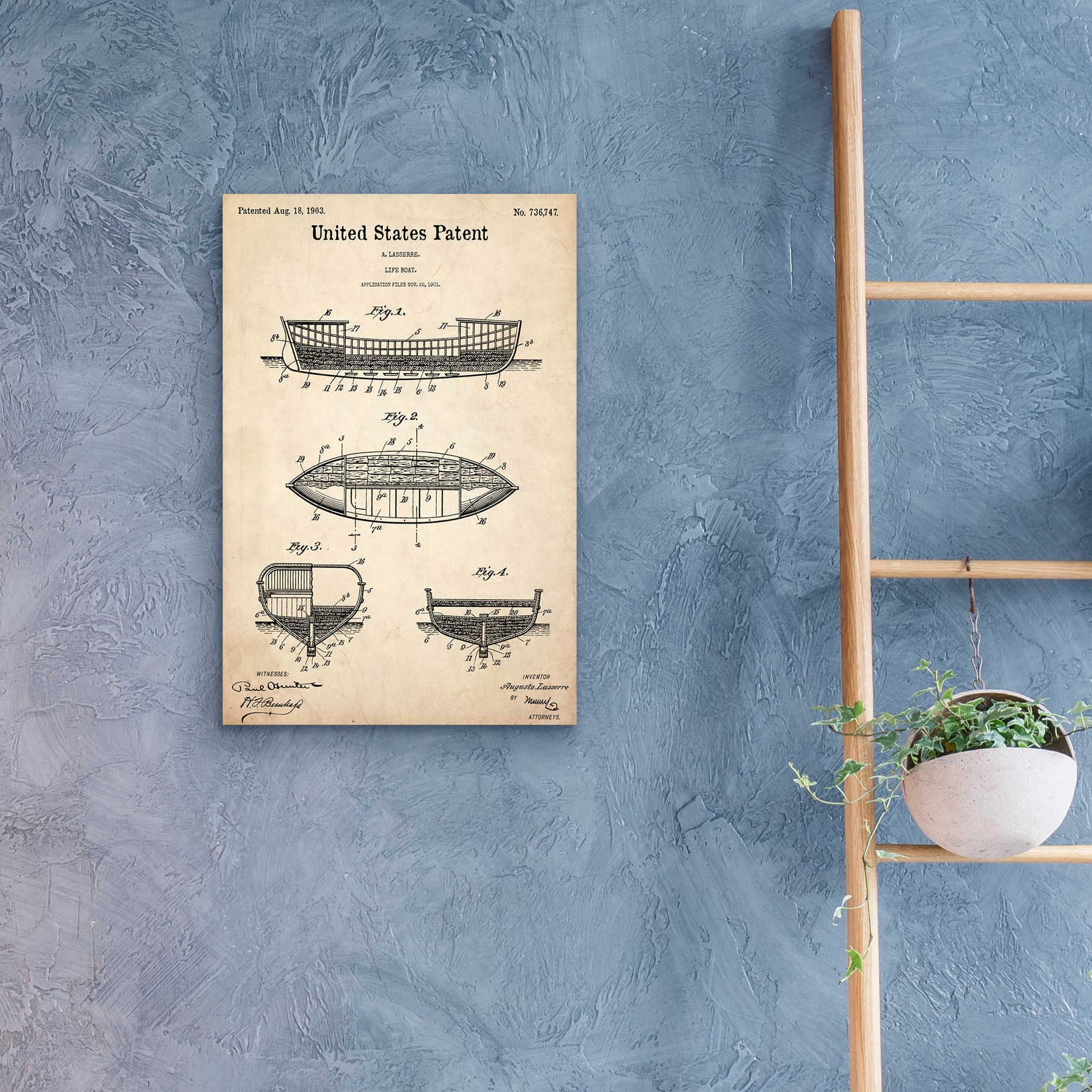 Epic Art 'Lifeboat Blueprint Patent Parchment,' Acrylic Glass Wall Art,16x24