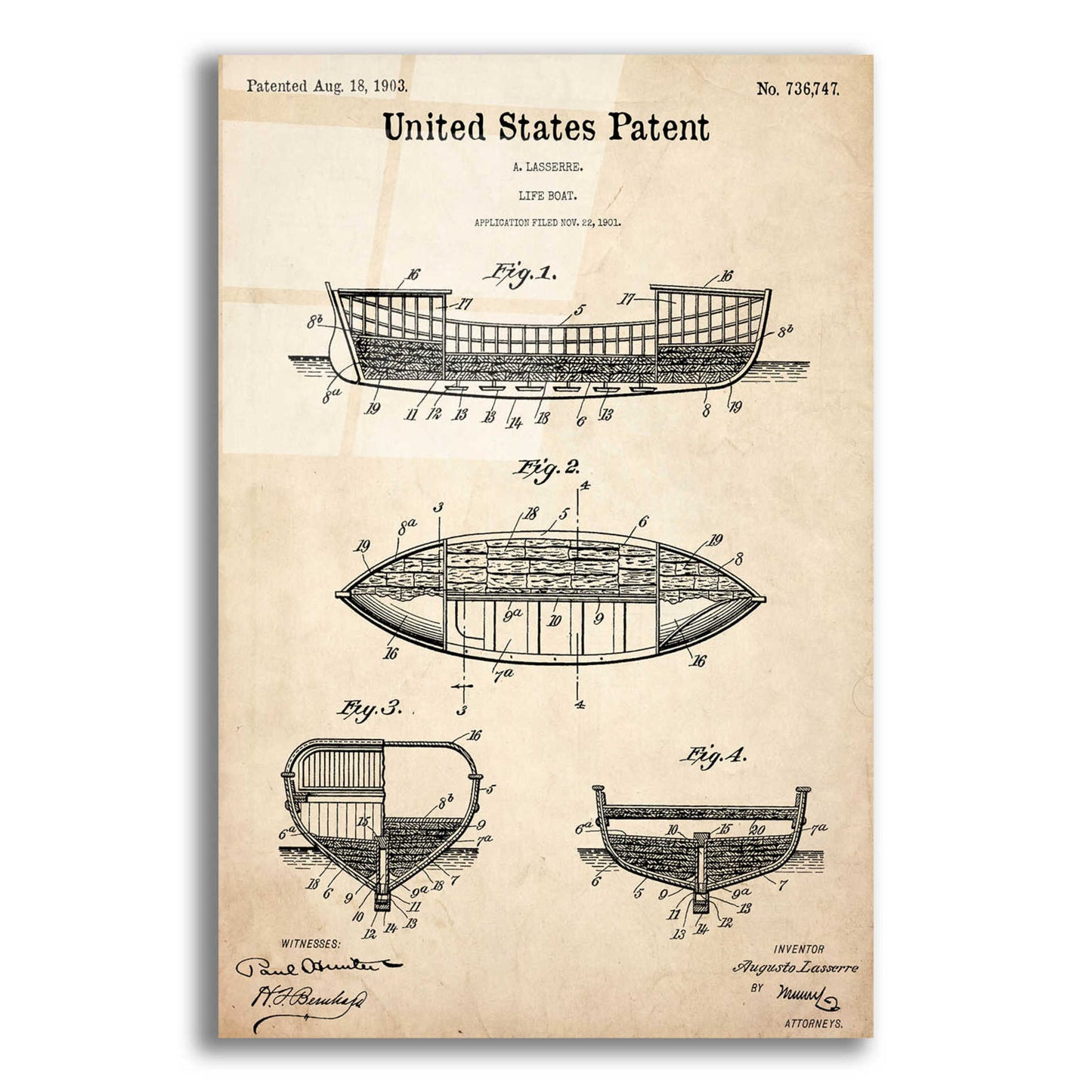 Epic Art 'Lifeboat Blueprint Patent Parchment,' Acrylic Glass Wall Art,16x24