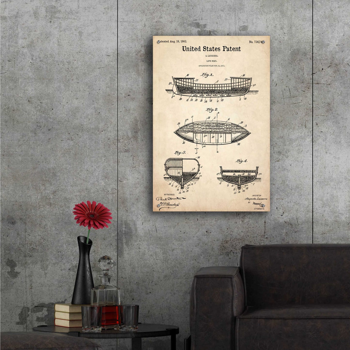 Epic Art 'Lifeboat Blueprint Patent Parchment,' Acrylic Glass Wall Art,24x36