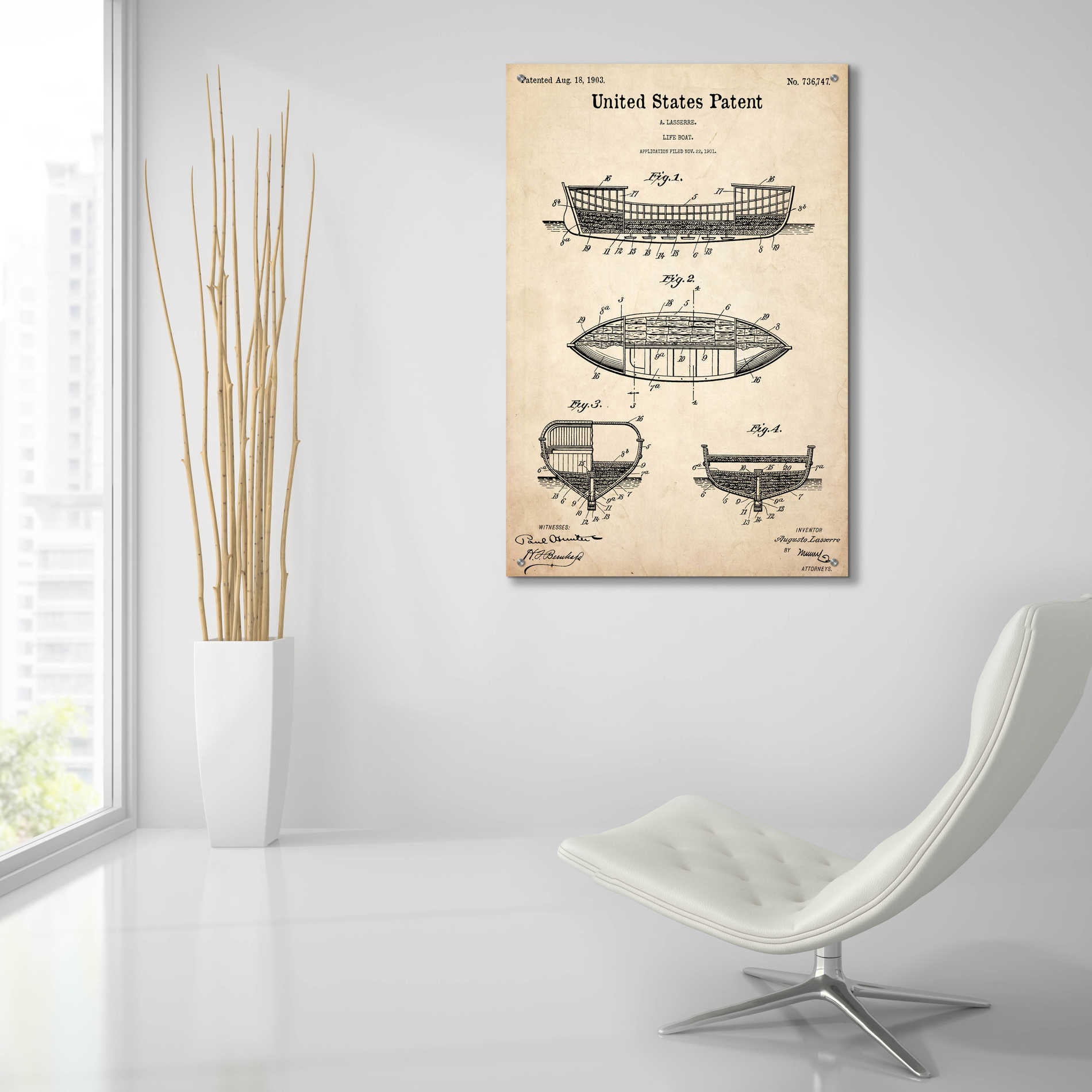 Epic Art 'Lifeboat Blueprint Patent Parchment,' Acrylic Glass Wall Art,24x36