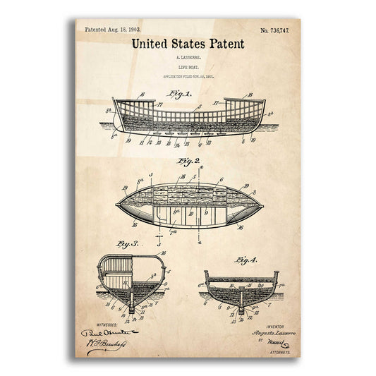 Epic Art 'Lifeboat Blueprint Patent Parchment,' Acrylic Glass Wall Art,12x16x1.1x0,18x26x1.1x0,26x34x1.74x0,40x54x1.74x0