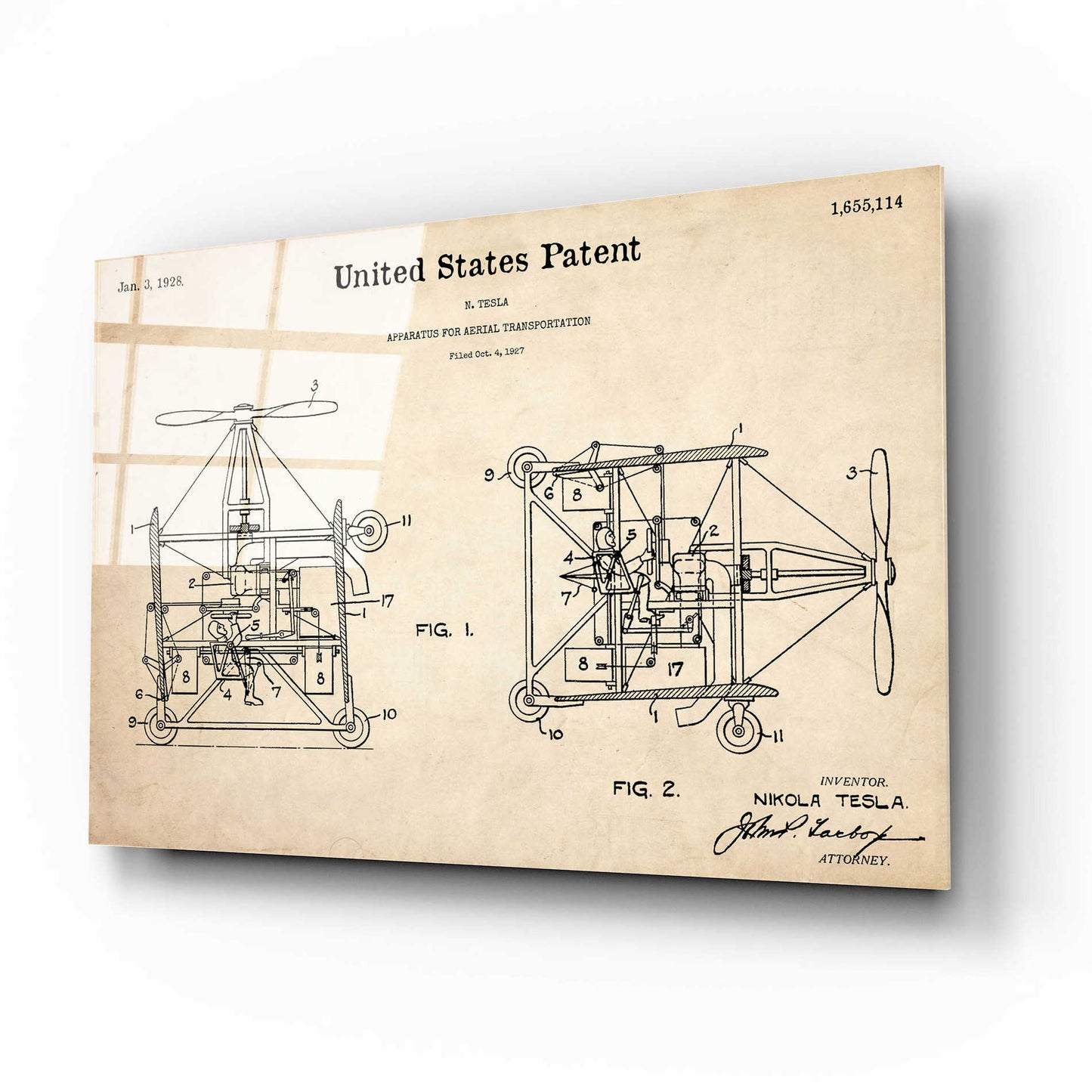 Epic Art 'Aerial Blueprint Patent Parchment,' Acrylic Glass Wall Art,16x12