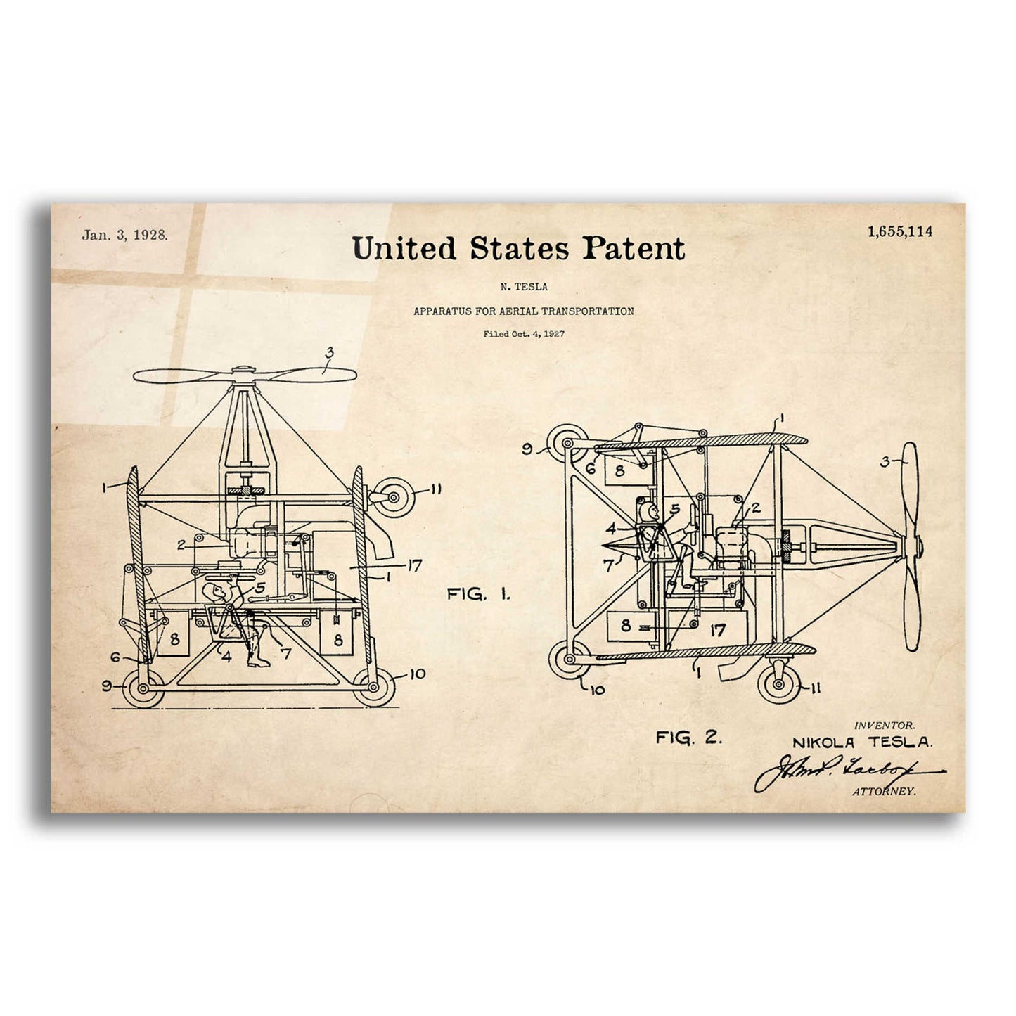 Epic Art 'Aerial Blueprint Patent Parchment,' Acrylic Glass Wall Art,16x12