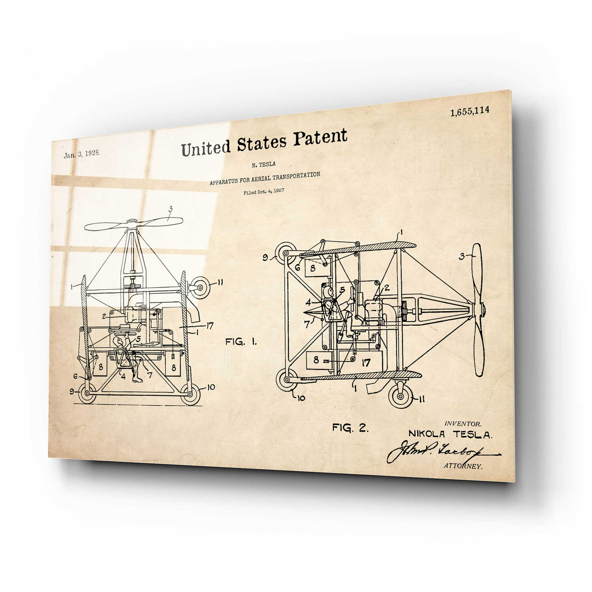 Epic Art 'Aerial Blueprint Patent Parchment,' Acrylic Glass Wall Art,24x16