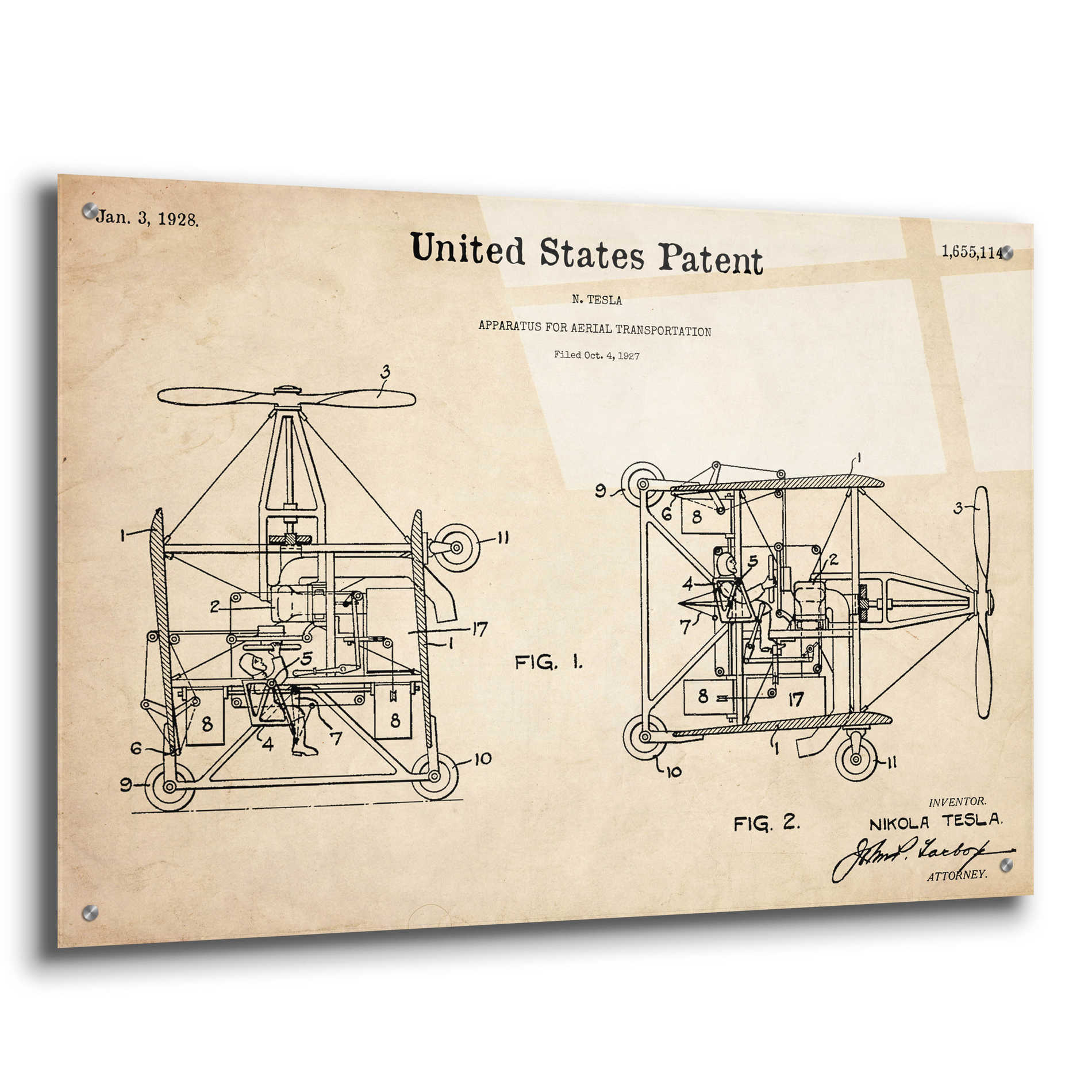 Epic Art 'Aerial Blueprint Patent Parchment,' Acrylic Glass Wall Art,36x24