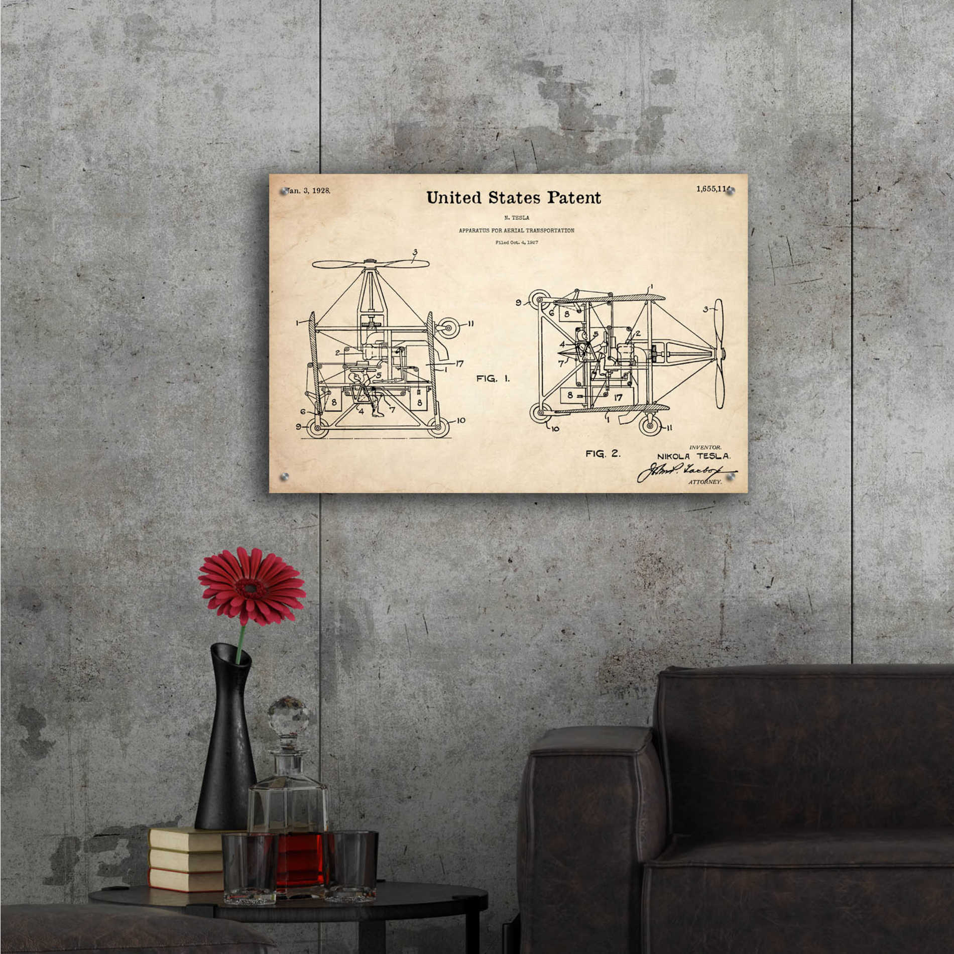 Epic Art 'Aerial Blueprint Patent Parchment,' Acrylic Glass Wall Art,36x24