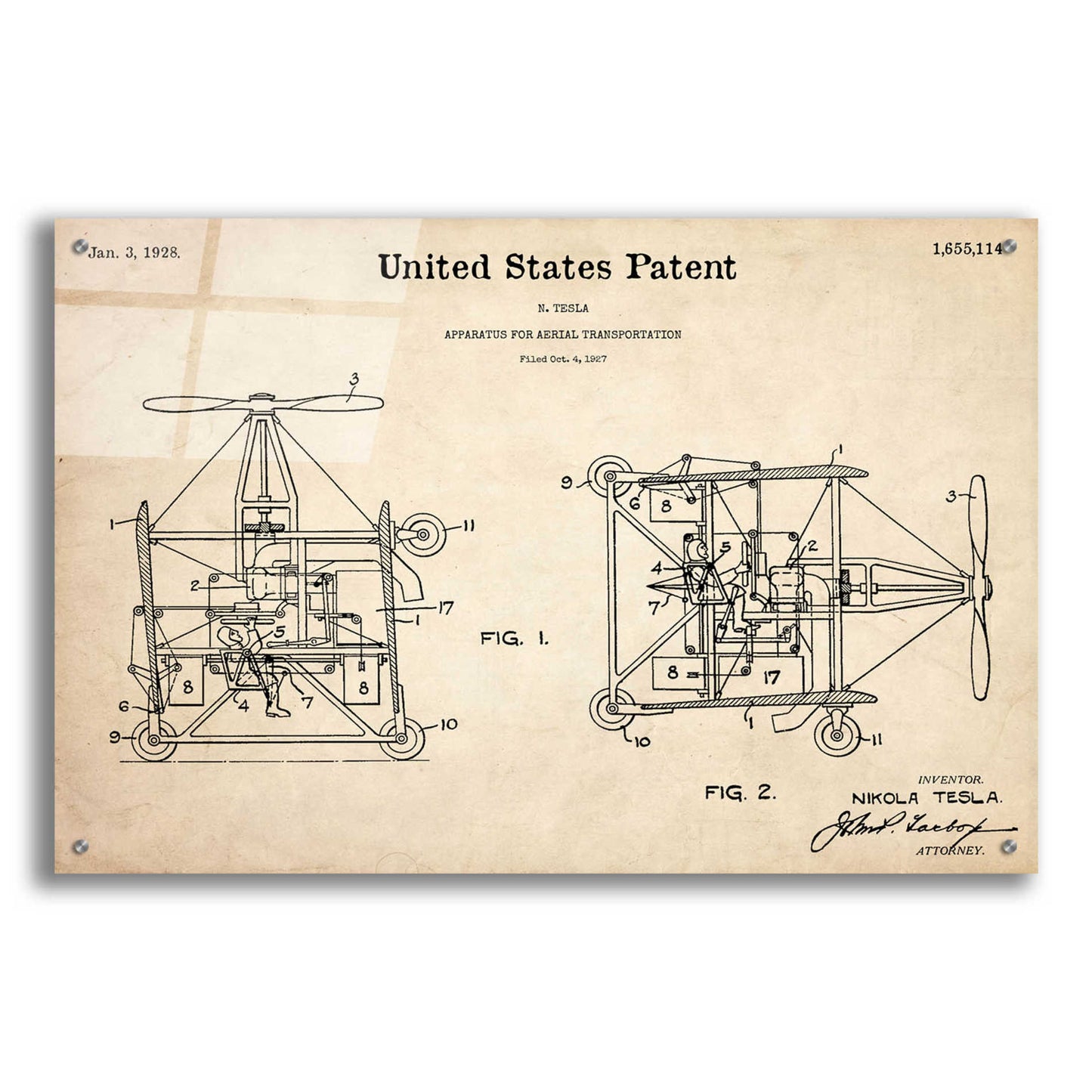 Epic Art 'Aerial Blueprint Patent Parchment,' Acrylic Glass Wall Art,36x24