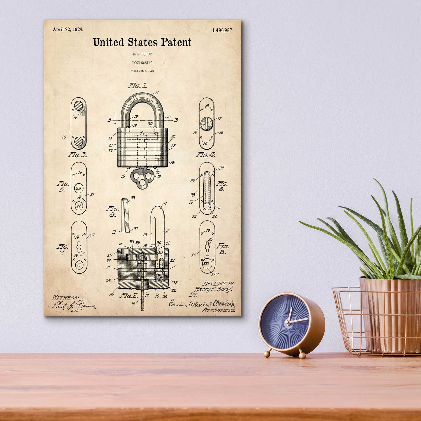 Epic Art 'Lock Blueprint Patent Parchment,' Acrylic Glass Wall Art,12x16