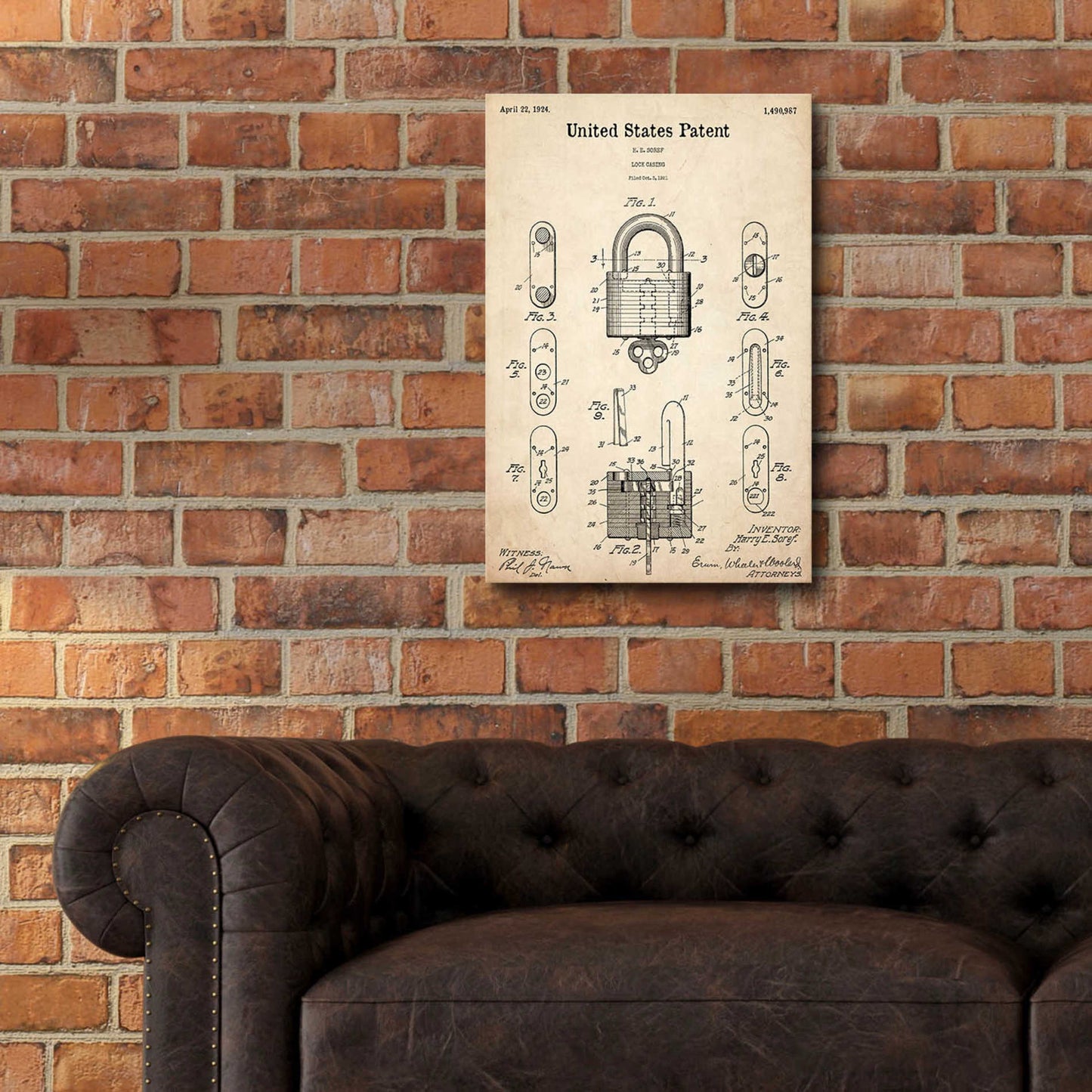 Epic Art 'Lock Blueprint Patent Parchment,' Acrylic Glass Wall Art,16x24