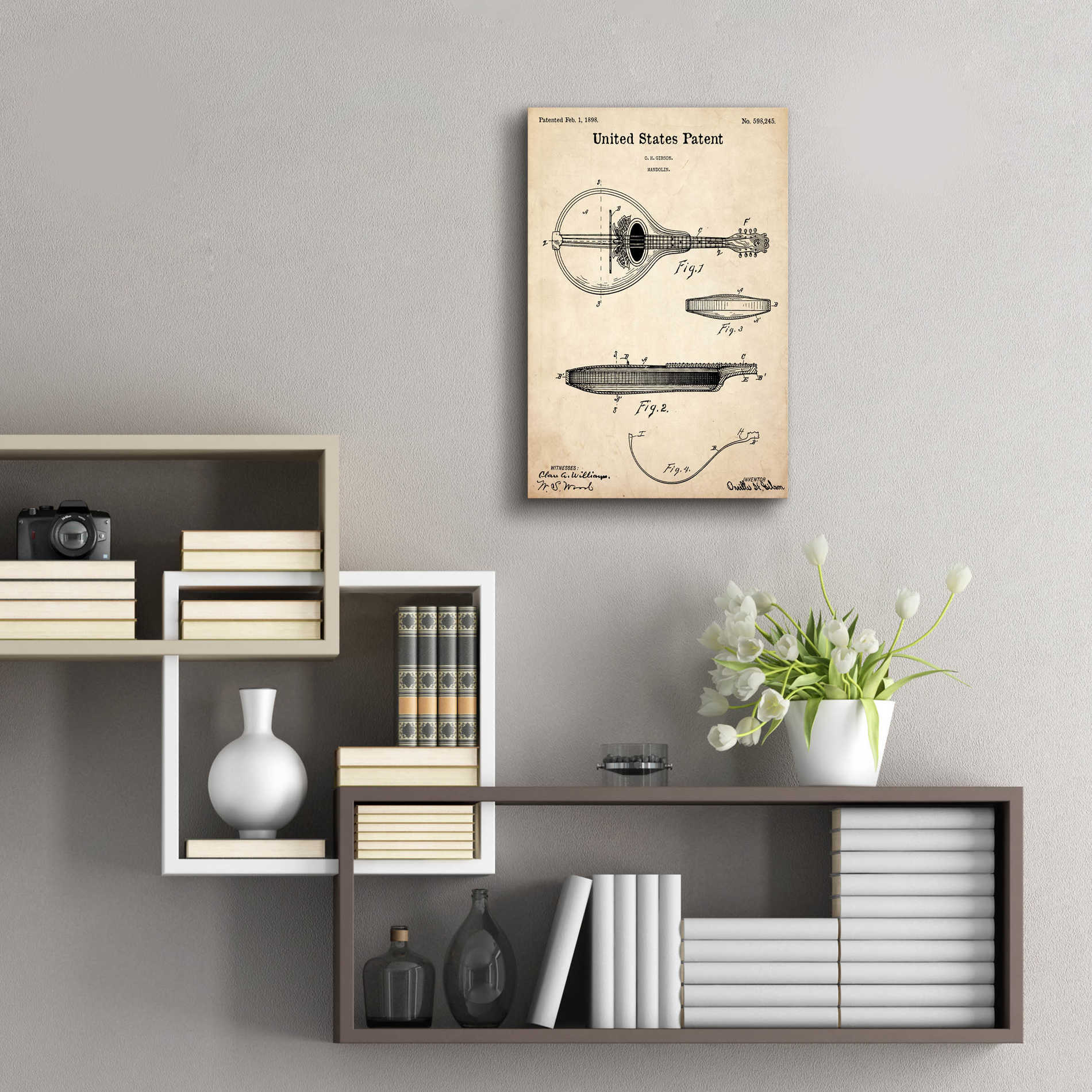 Epic Art 'Mandolin Blueprint Patent Parchment,' Acrylic Glass Wall Art,16x24