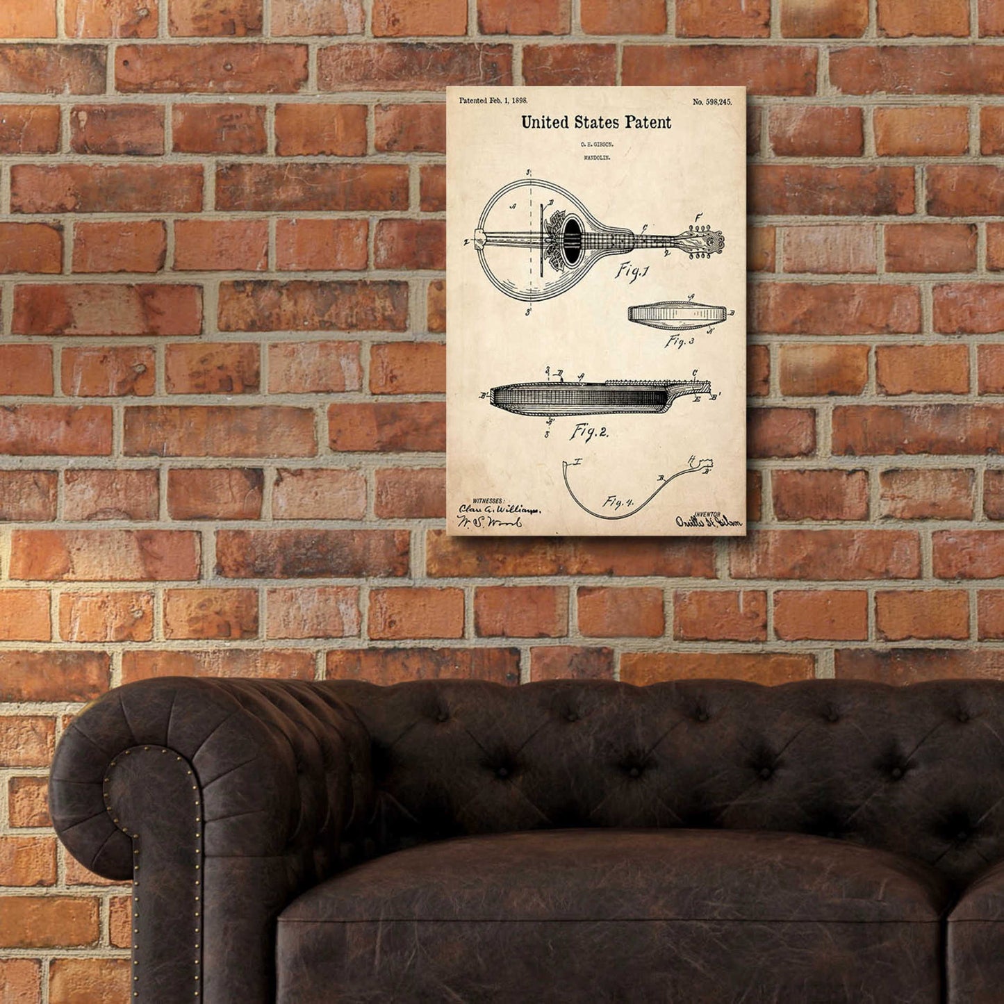 Epic Art 'Mandolin Blueprint Patent Parchment,' Acrylic Glass Wall Art,16x24