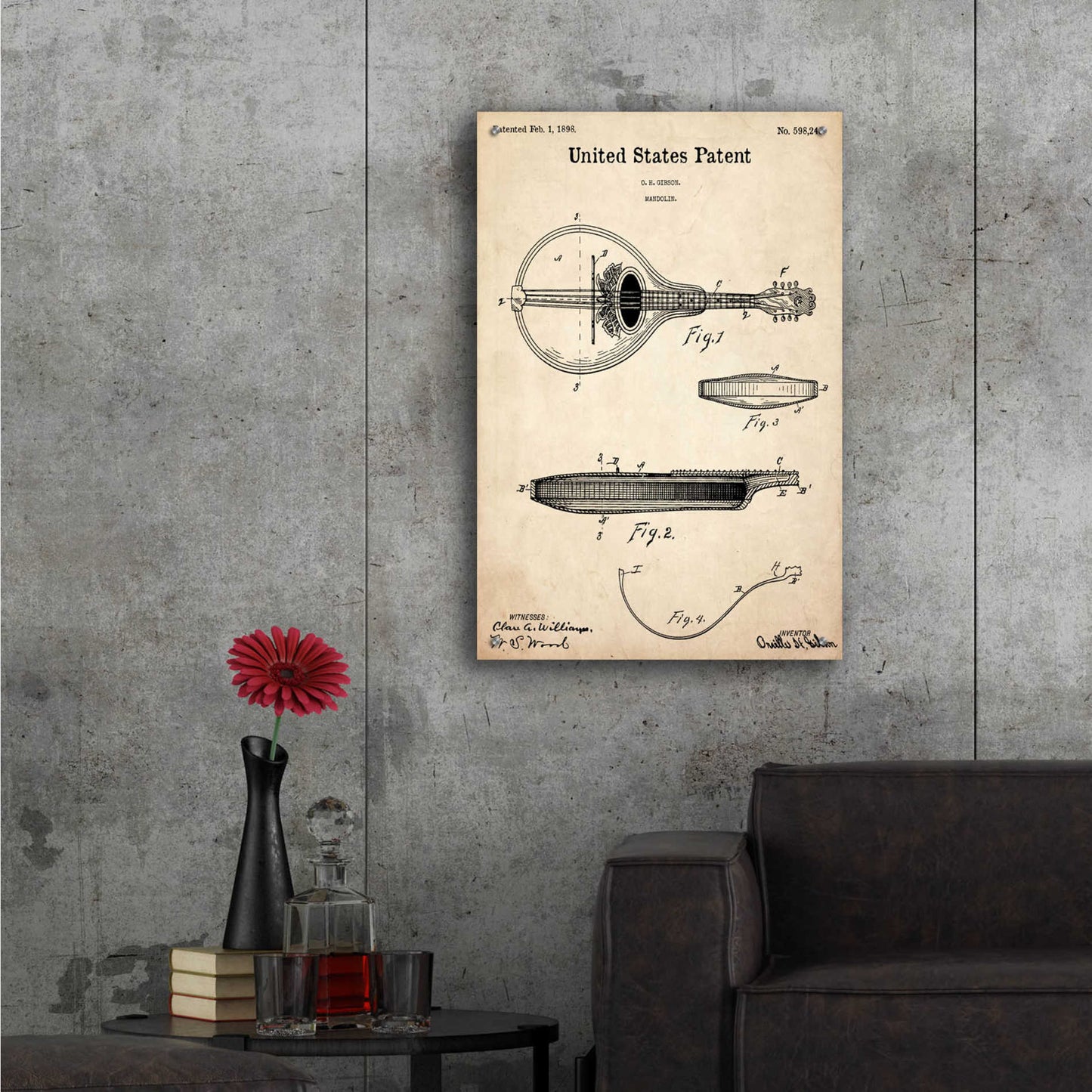 Epic Art 'Mandolin Blueprint Patent Parchment,' Acrylic Glass Wall Art,24x36