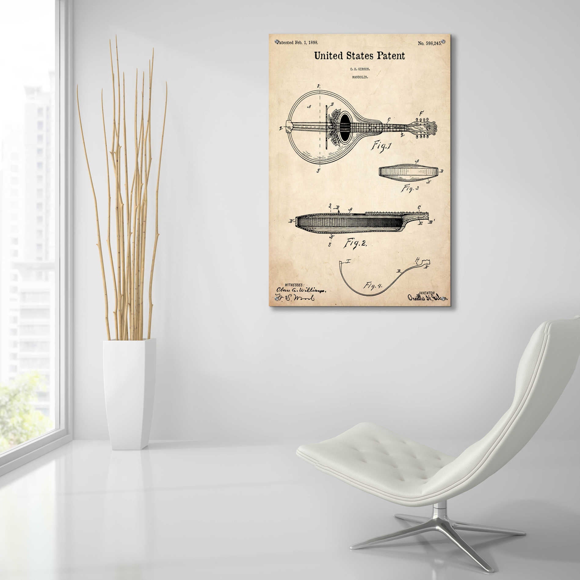 Epic Art 'Mandolin Blueprint Patent Parchment,' Acrylic Glass Wall Art,24x36