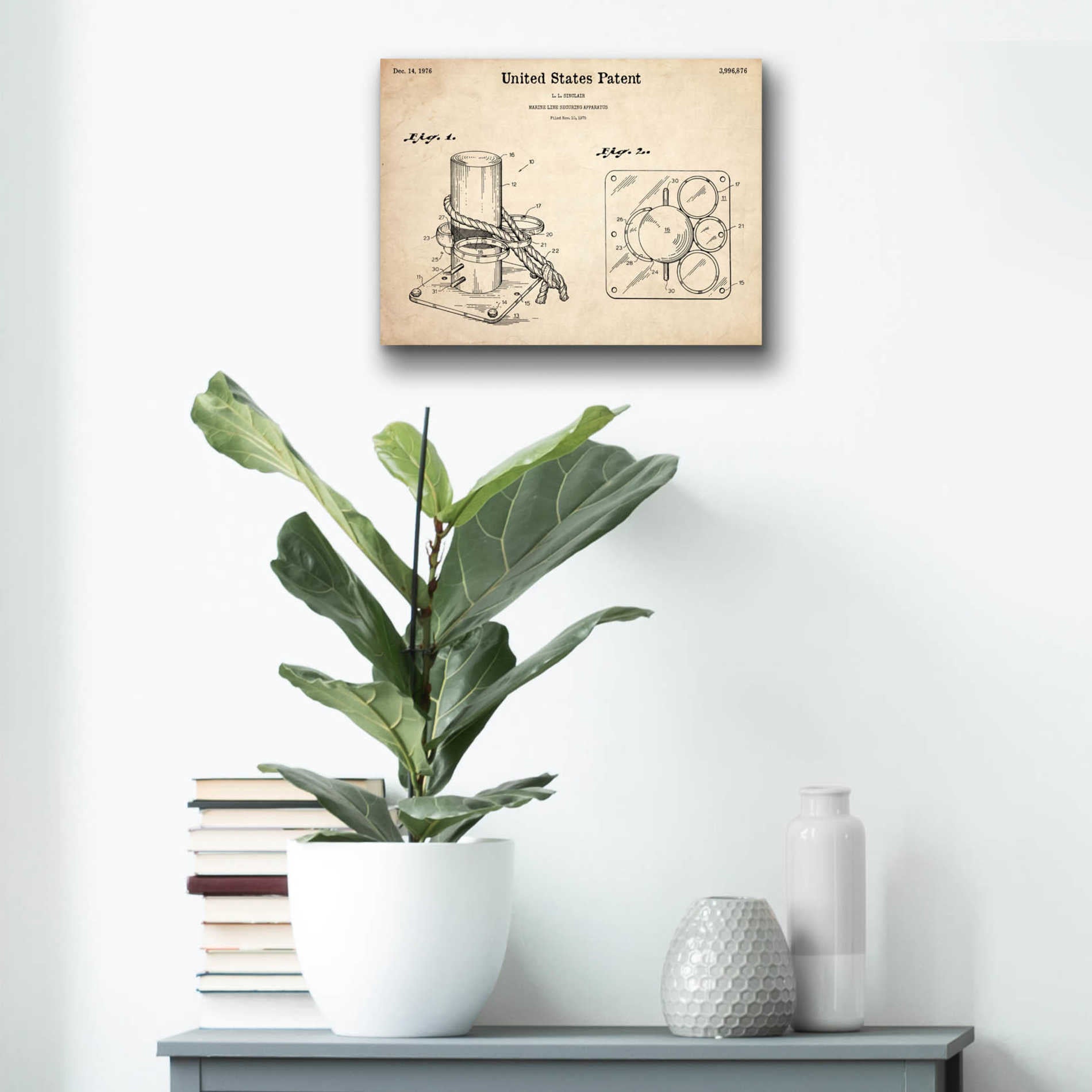 Epic Art 'Marine Line Secure Device Blueprint Patent Parchment,' Acrylic Glass Wall Art,16x12