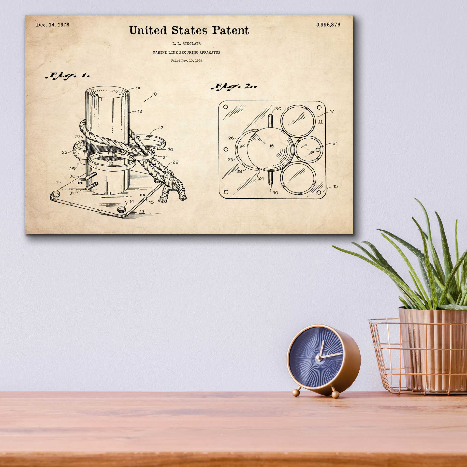 Epic Art 'Marine Line Secure Device Blueprint Patent Parchment,' Acrylic Glass Wall Art,16x12