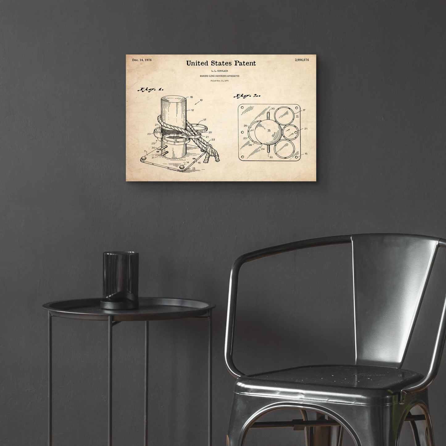 Epic Art 'Marine Line Secure Device Blueprint Patent Parchment,' Acrylic Glass Wall Art,24x16