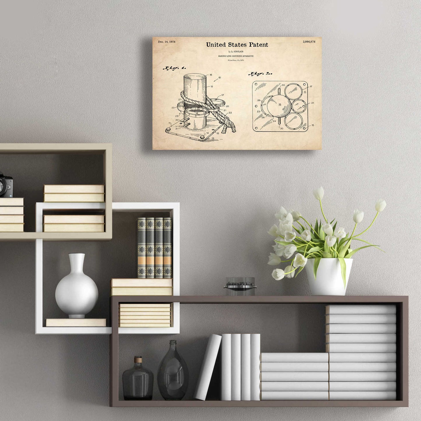 Epic Art 'Marine Line Secure Device Blueprint Patent Parchment,' Acrylic Glass Wall Art,24x16