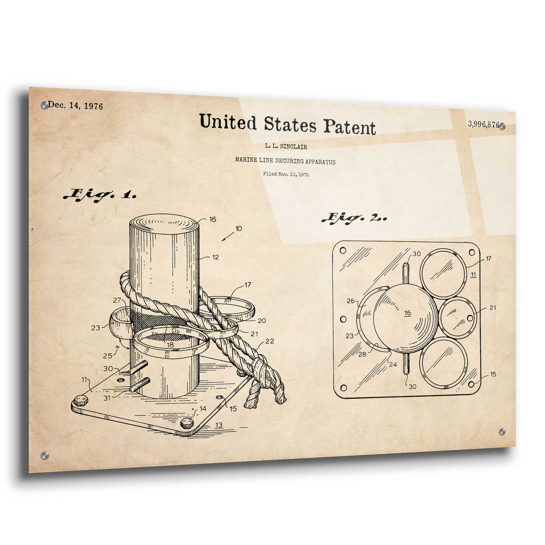 Epic Art 'Marine Line Secure Device Blueprint Patent Parchment,' Acrylic Glass Wall Art,36x24