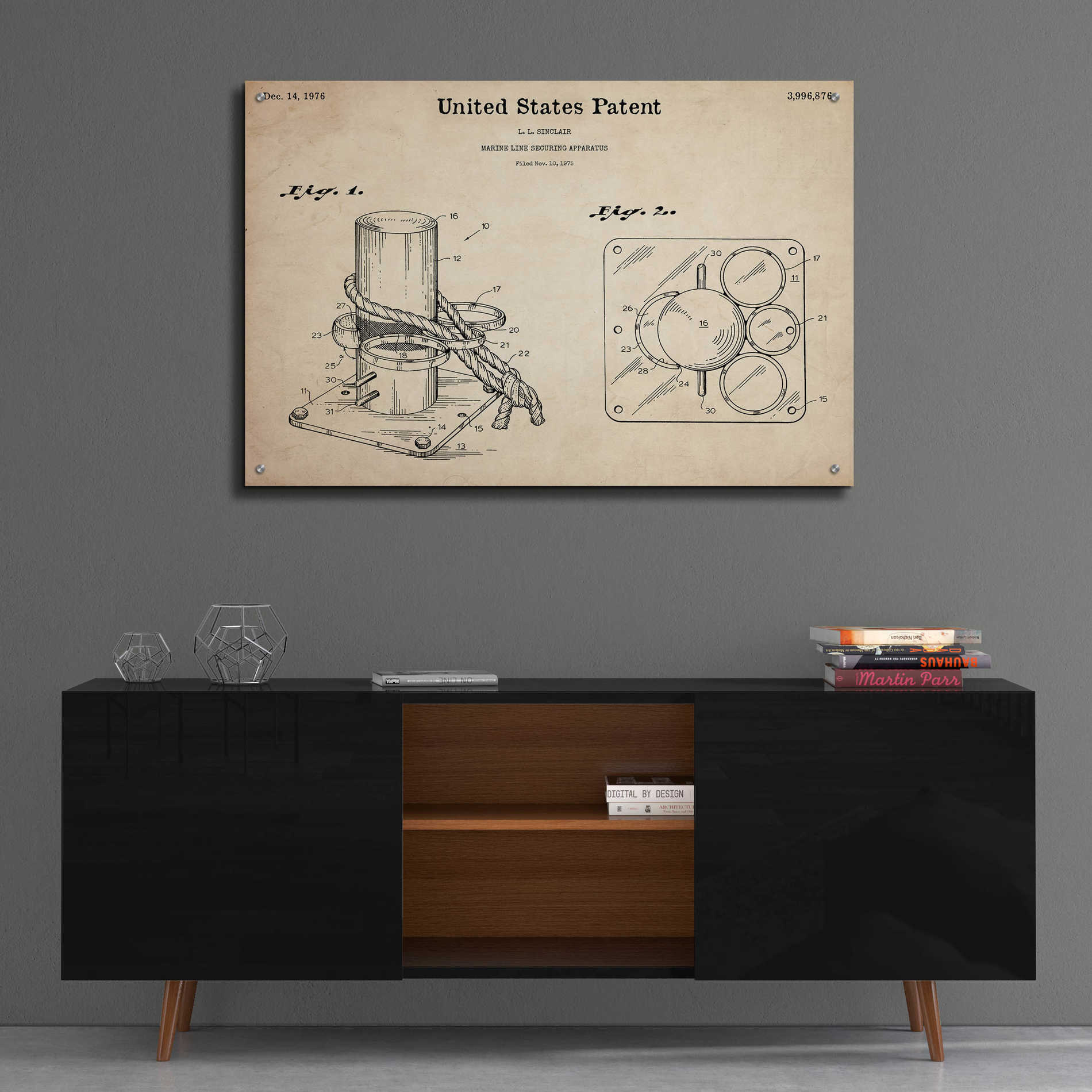 Epic Art 'Marine Line Secure Device Blueprint Patent Parchment,' Acrylic Glass Wall Art,36x24