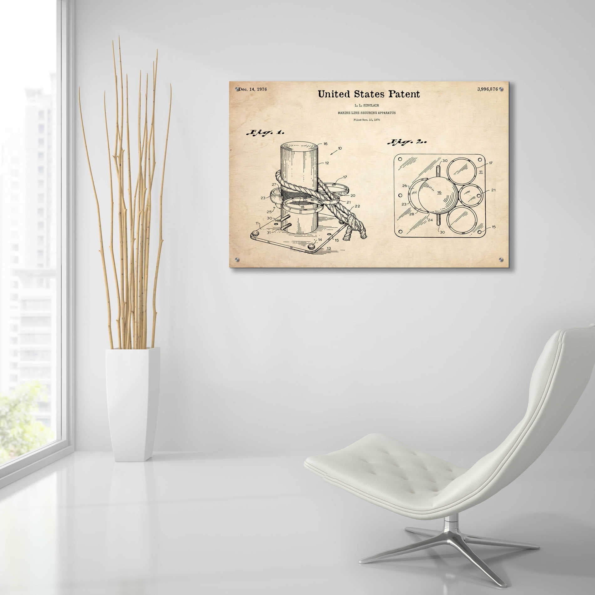 Epic Art 'Marine Line Secure Device Blueprint Patent Parchment,' Acrylic Glass Wall Art,36x24