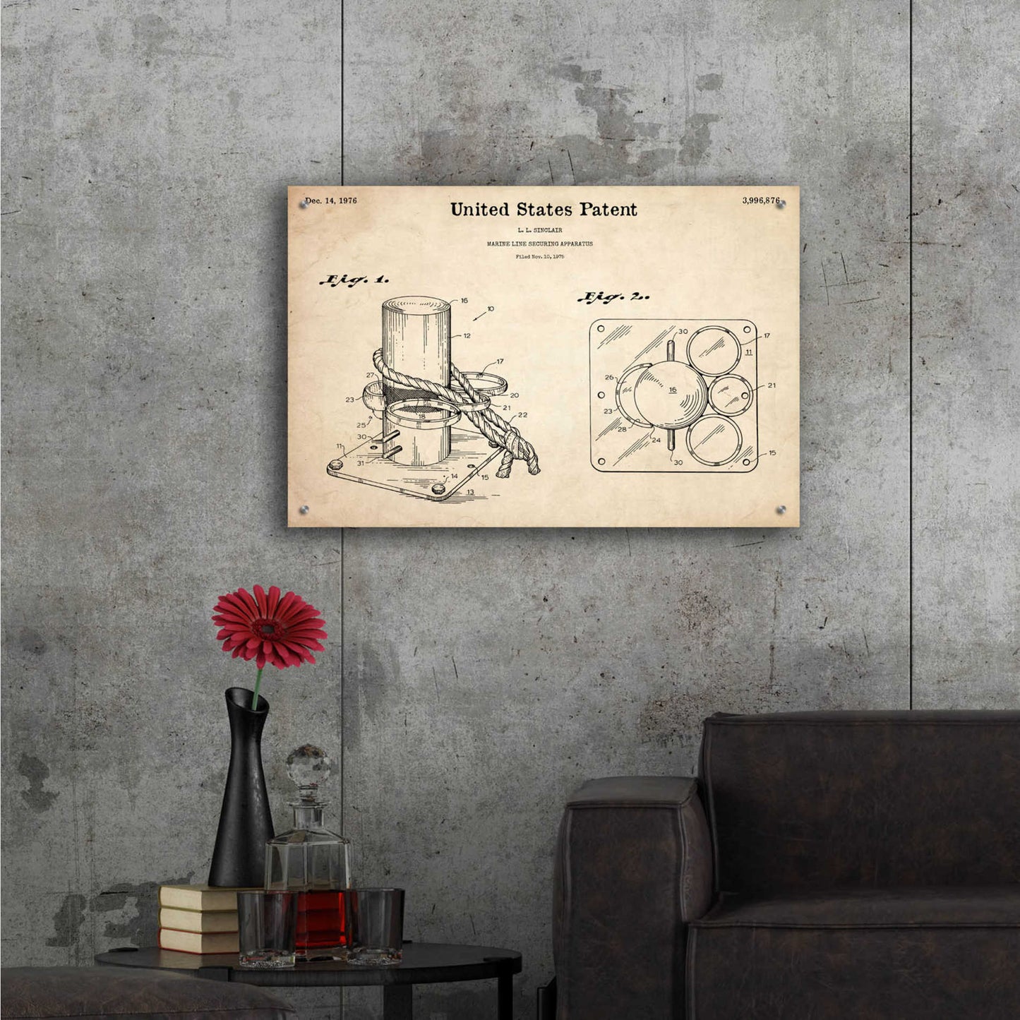 Epic Art 'Marine Line Secure Device Blueprint Patent Parchment,' Acrylic Glass Wall Art,36x24