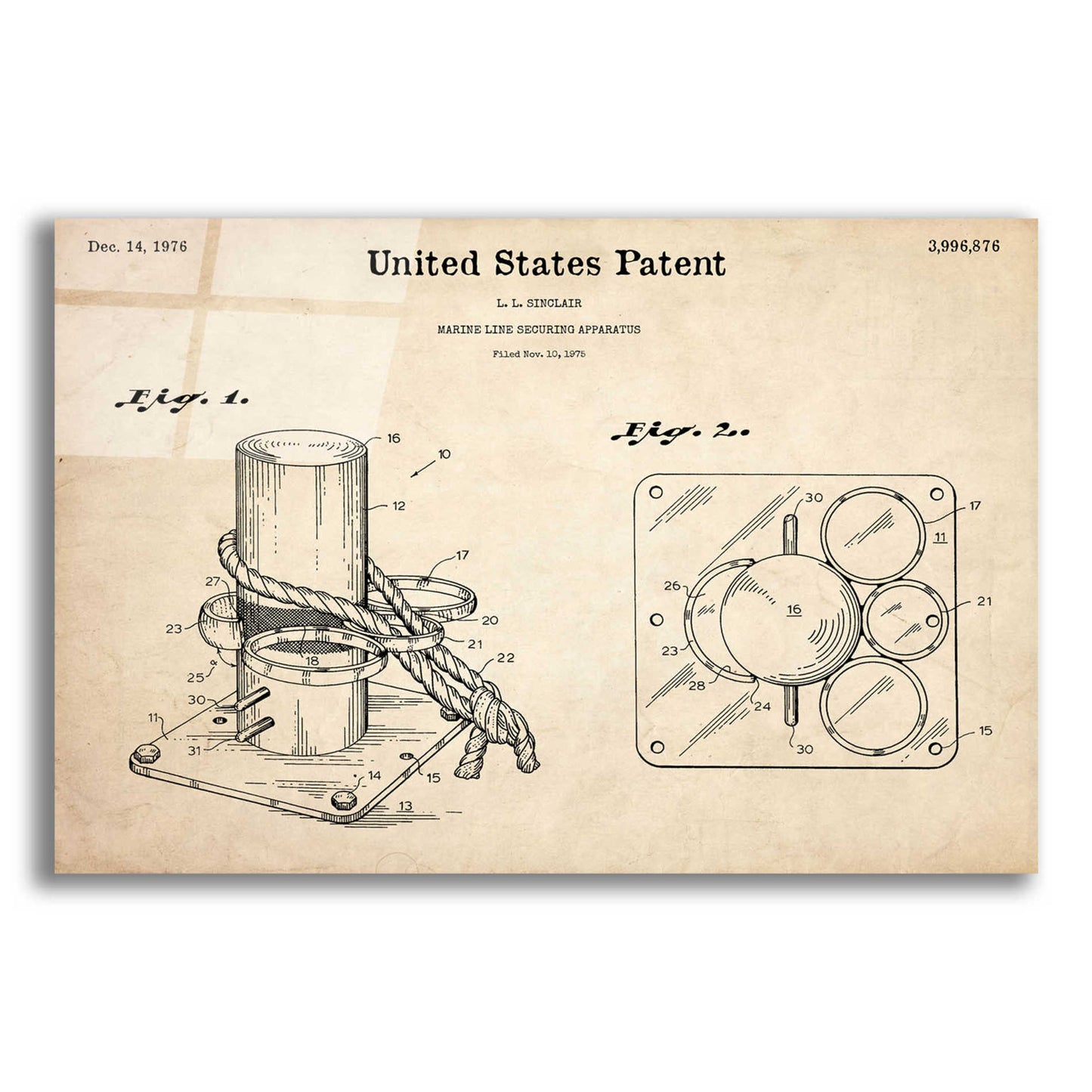 Epic Art 'Marine Line Secure Device Blueprint Patent Parchment,' Acrylic Glass Wall Art,16x12x1.1x0,26x18x1.1x0,34x26x1.74x0,54x40x1.74x0