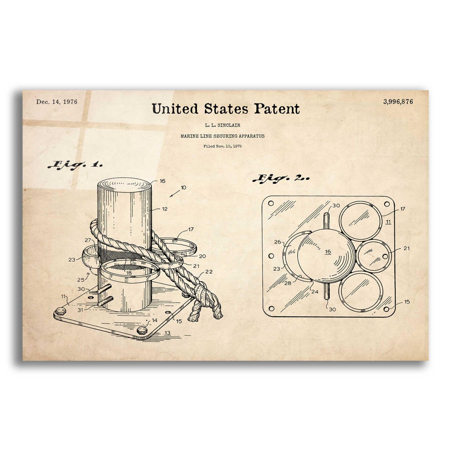 Epic Art 'Marine Line Secure Device Blueprint Patent Parchment,' Acrylic Glass Wall Art,16x12x1.1x0,26x18x1.1x0,34x26x1.74x0,54x40x1.74x0