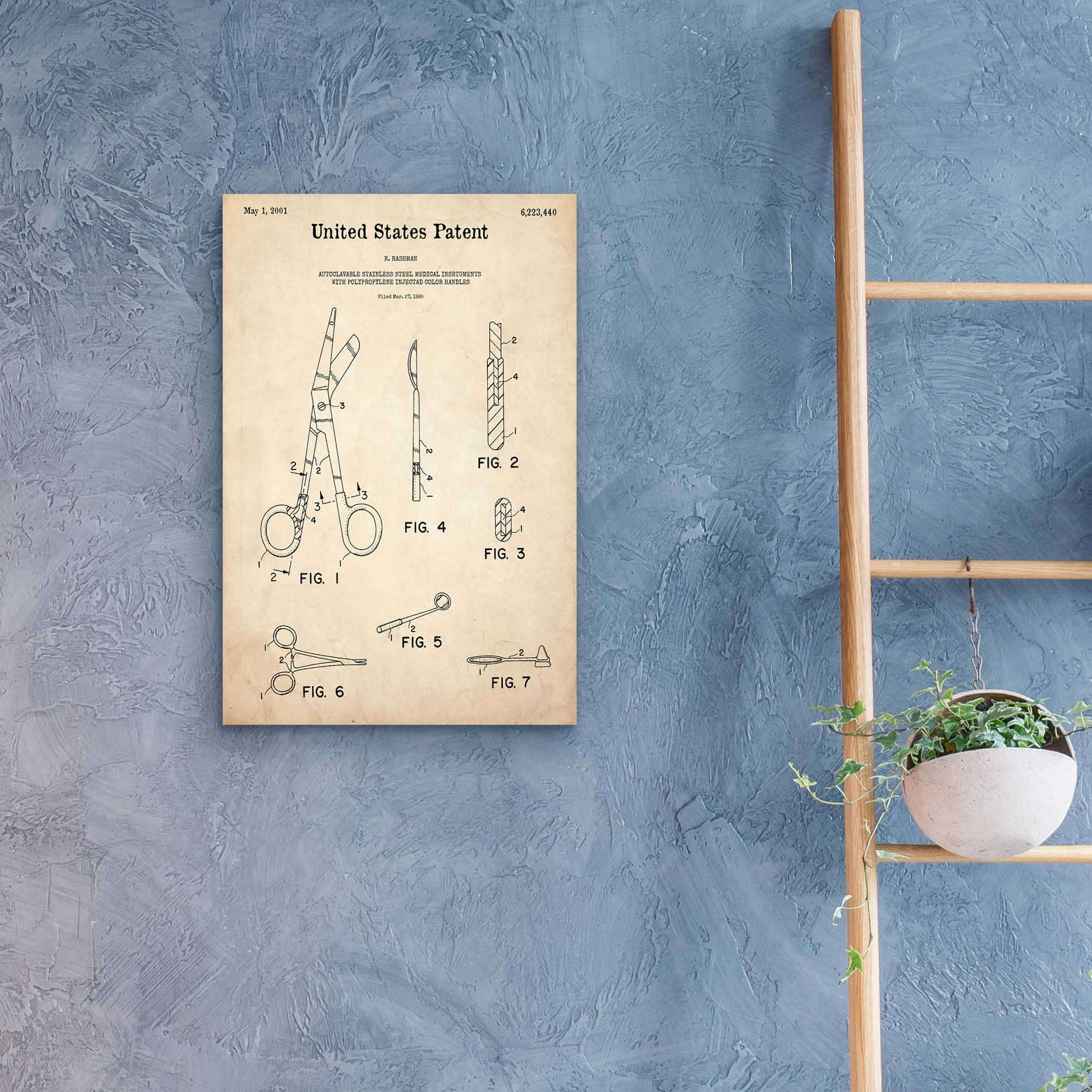 Epic Art 'Medical Instruments Blueprint Patent Parchment,' Acrylic Glass Wall Art,16x24