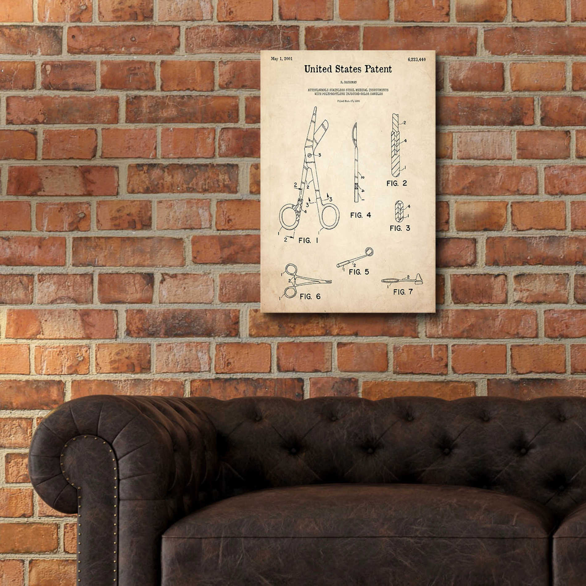 Epic Art 'Medical Instruments Blueprint Patent Parchment,' Acrylic Glass Wall Art,16x24