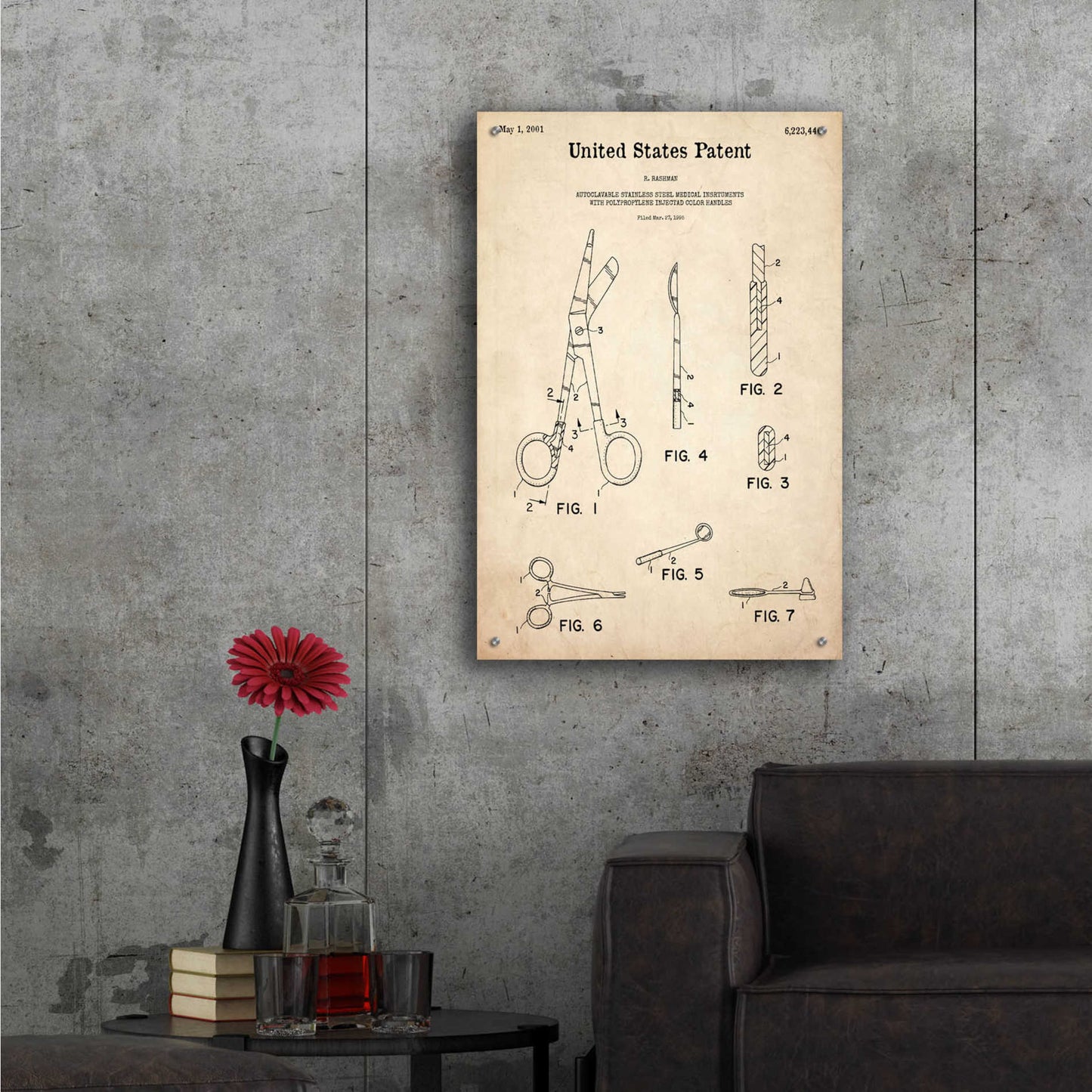 Epic Art 'Medical Instruments Blueprint Patent Parchment,' Acrylic Glass Wall Art,24x36