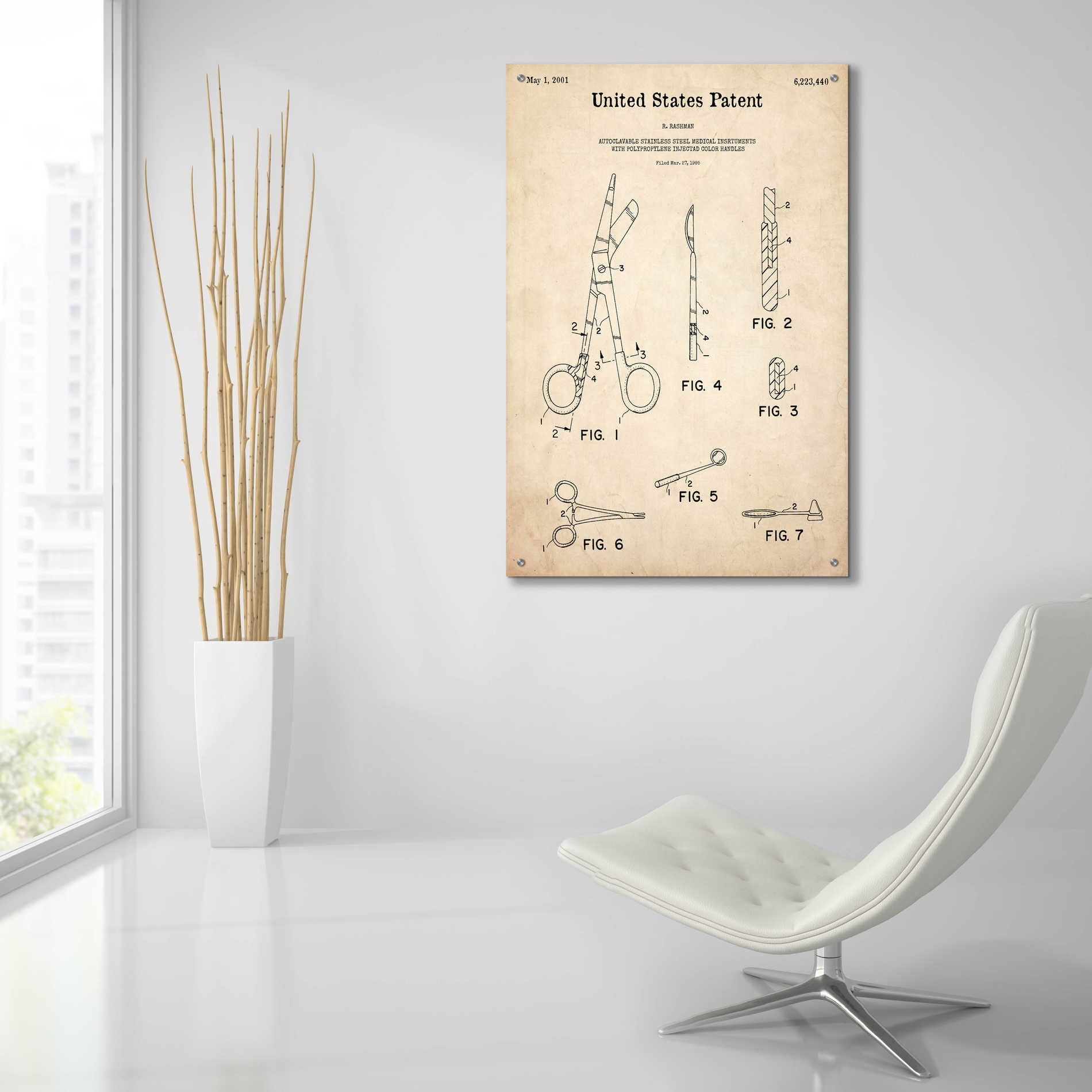 Epic Art 'Medical Instruments Blueprint Patent Parchment,' Acrylic Glass Wall Art,24x36