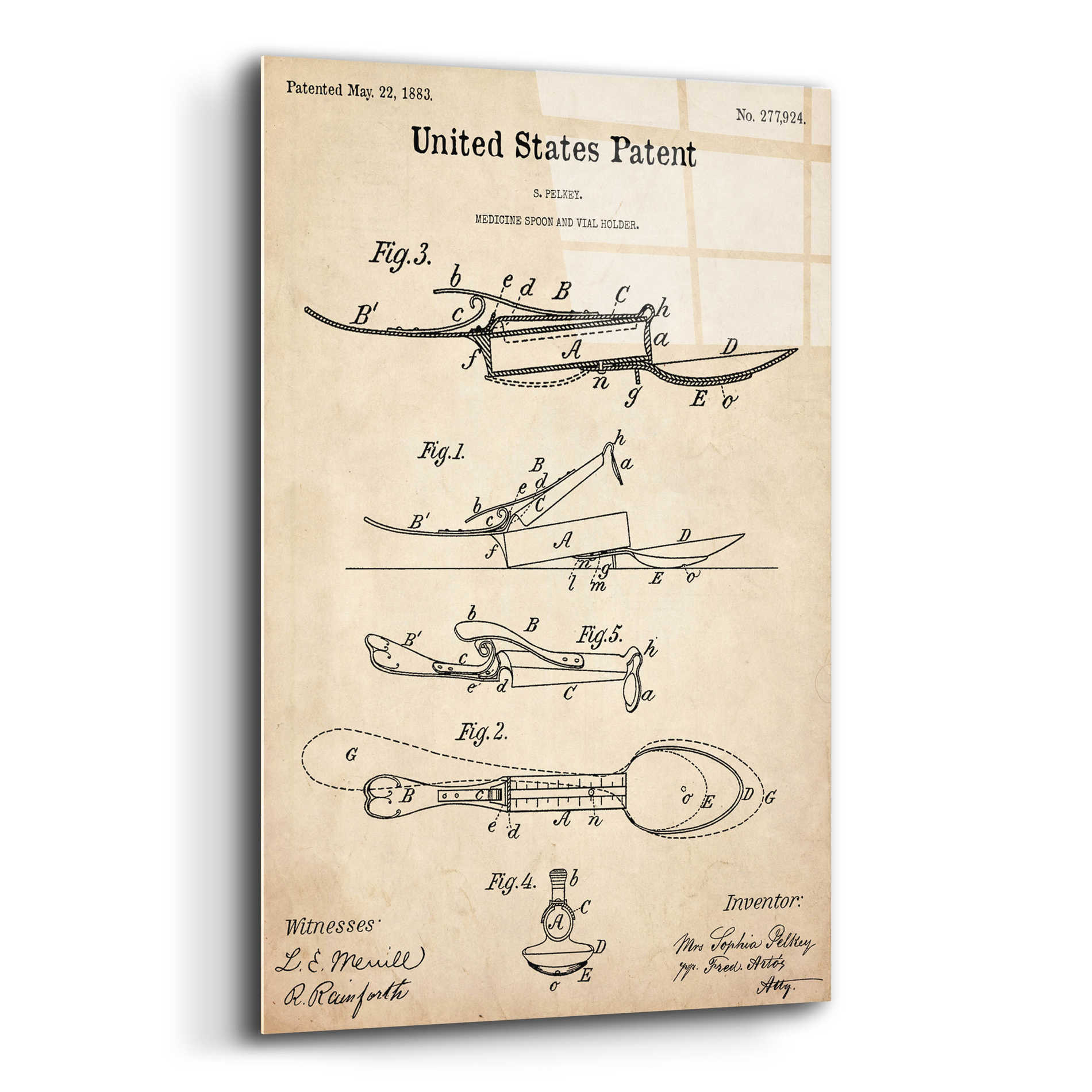 Epic Art 'Medicine Spoon Blueprint Patent Parchment,' Acrylic Glass Wall Art,12x16