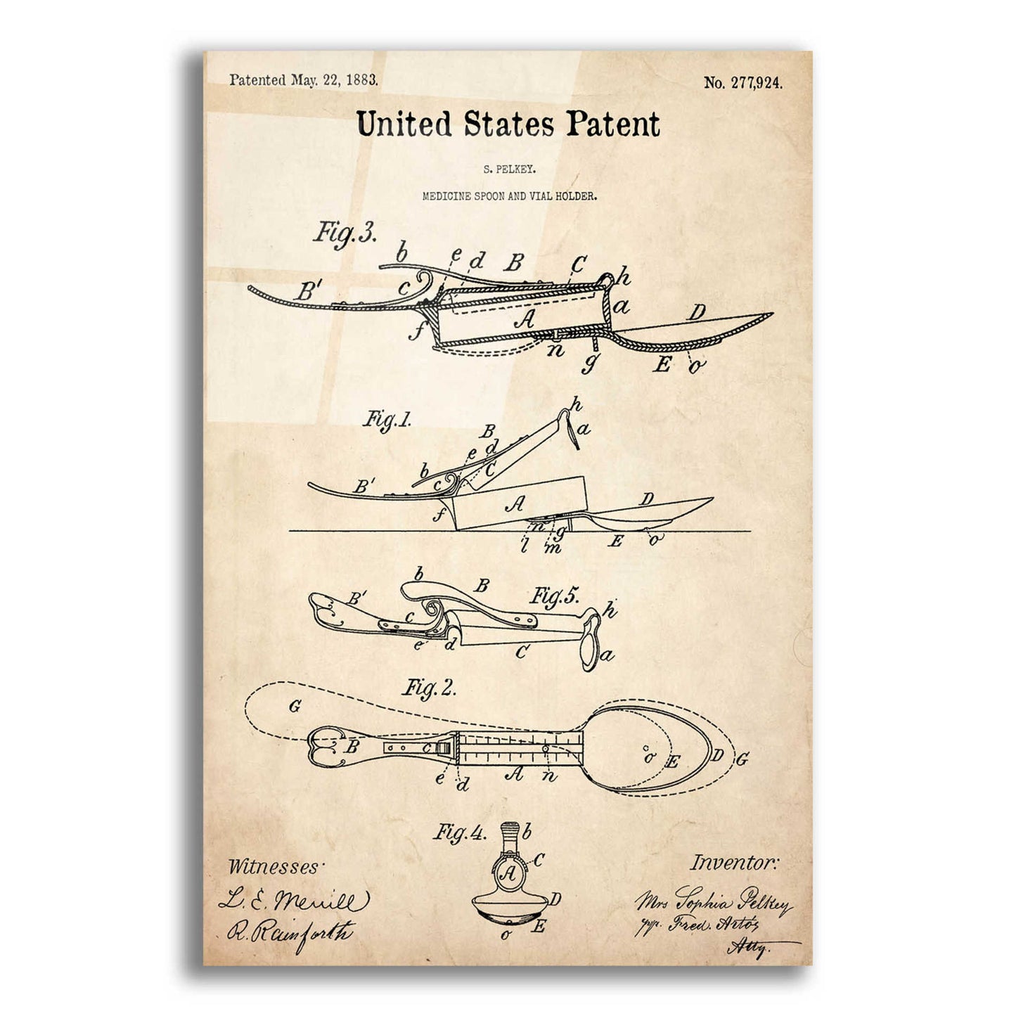 Epic Art 'Medicine Spoon Blueprint Patent Parchment,' Acrylic Glass Wall Art,12x16