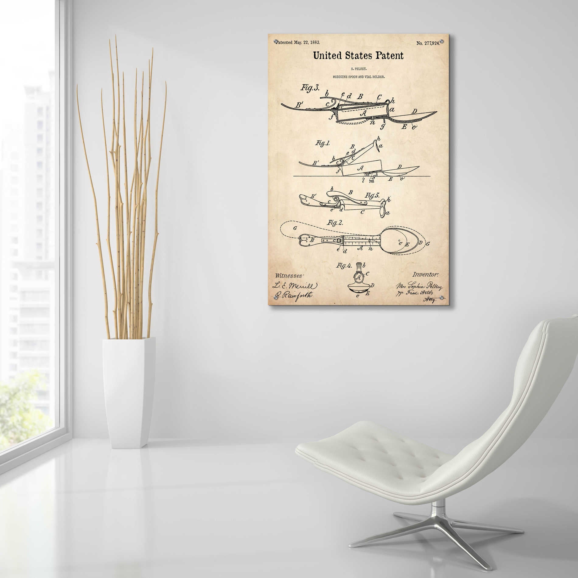 Epic Art 'Medicine Spoon Blueprint Patent Parchment,' Acrylic Glass Wall Art,24x36