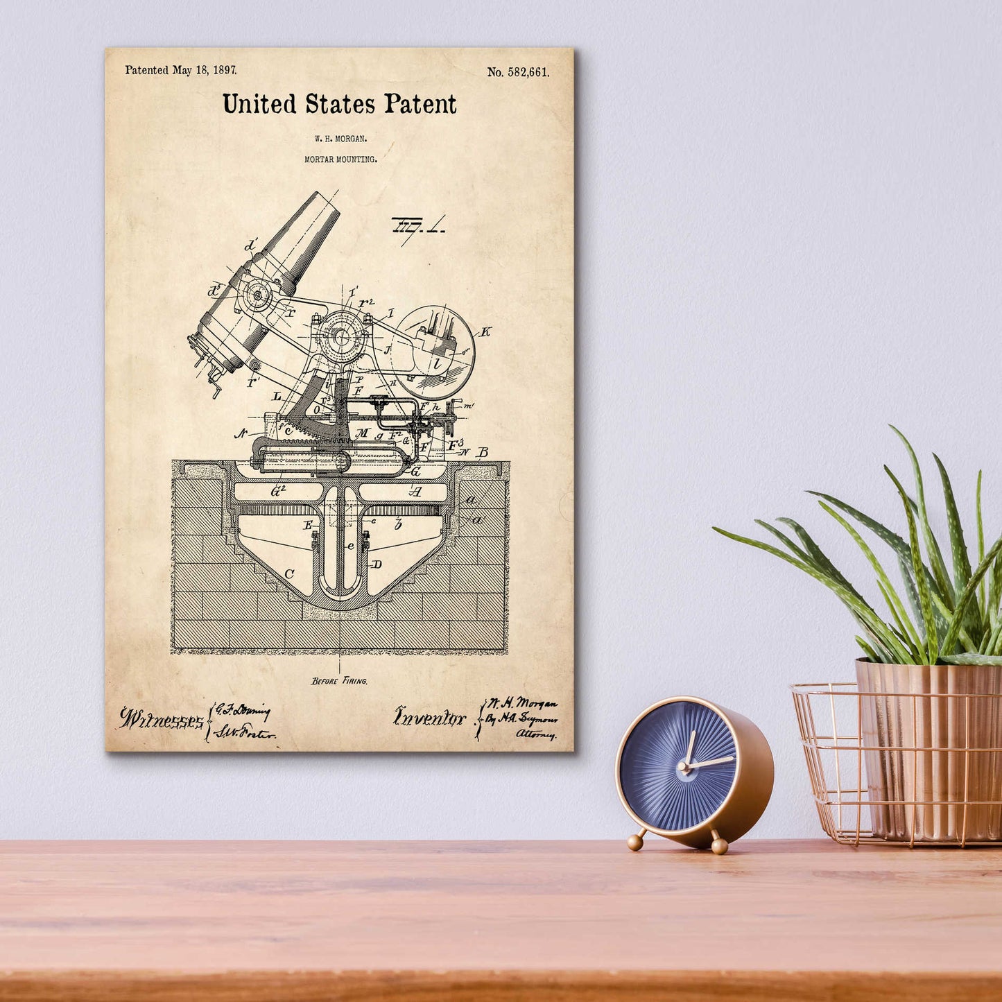 Epic Art 'Mortar Mounting Blueprint Patent Parchment,' Acrylic Glass Wall Art,12x16