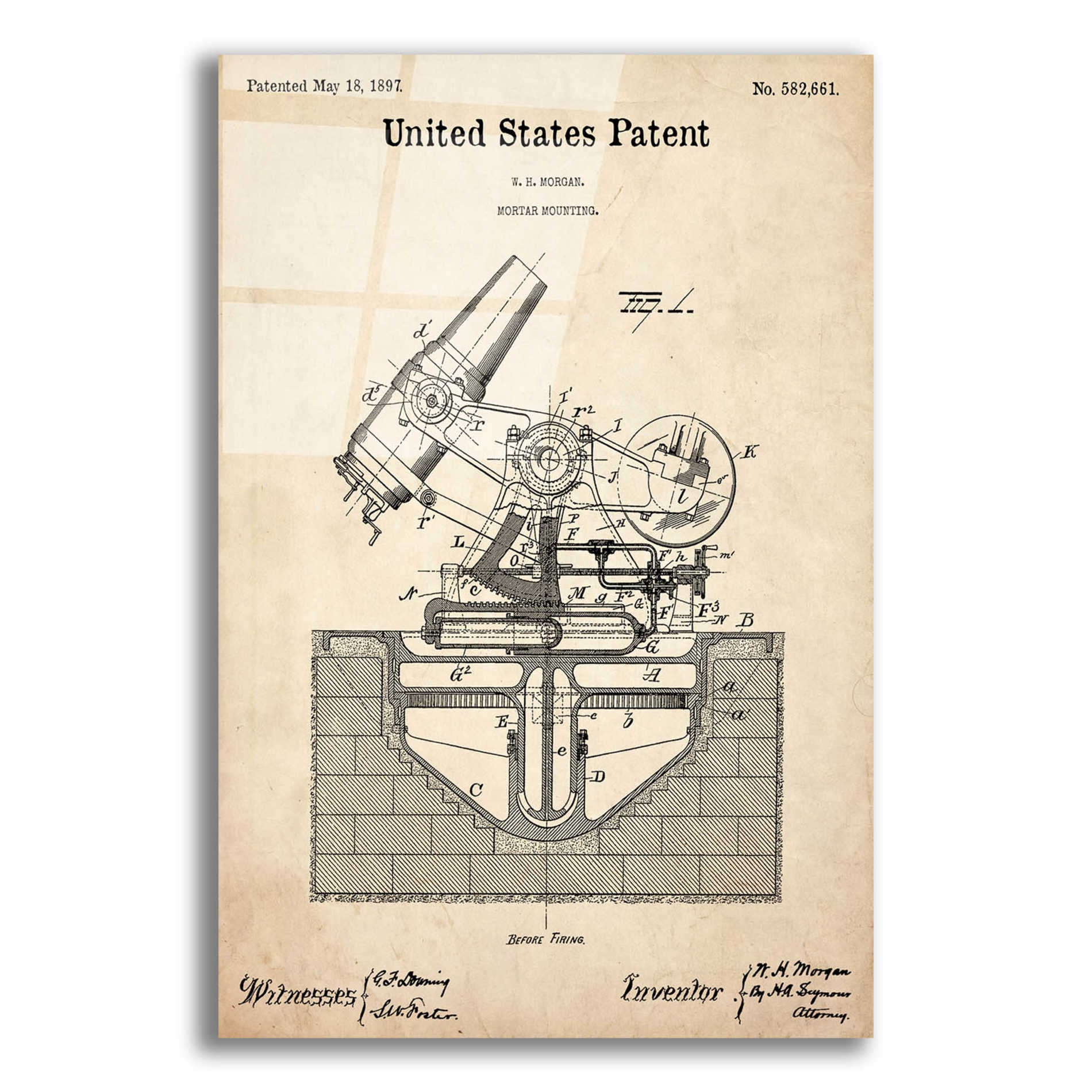 Epic Art 'Mortar Mounting Blueprint Patent Parchment,' Acrylic Glass Wall Art,12x16