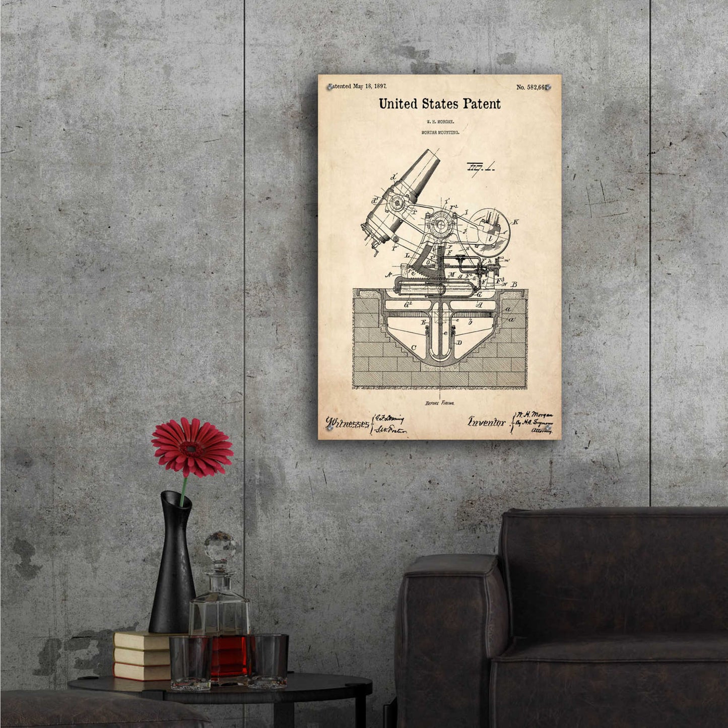 Epic Art 'Mortar Mounting Blueprint Patent Parchment,' Acrylic Glass Wall Art,24x36