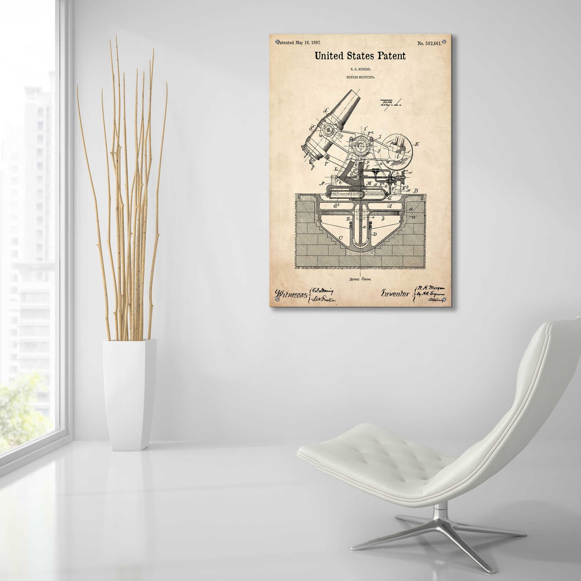 Epic Art 'Mortar Mounting Blueprint Patent Parchment,' Acrylic Glass Wall Art,24x36