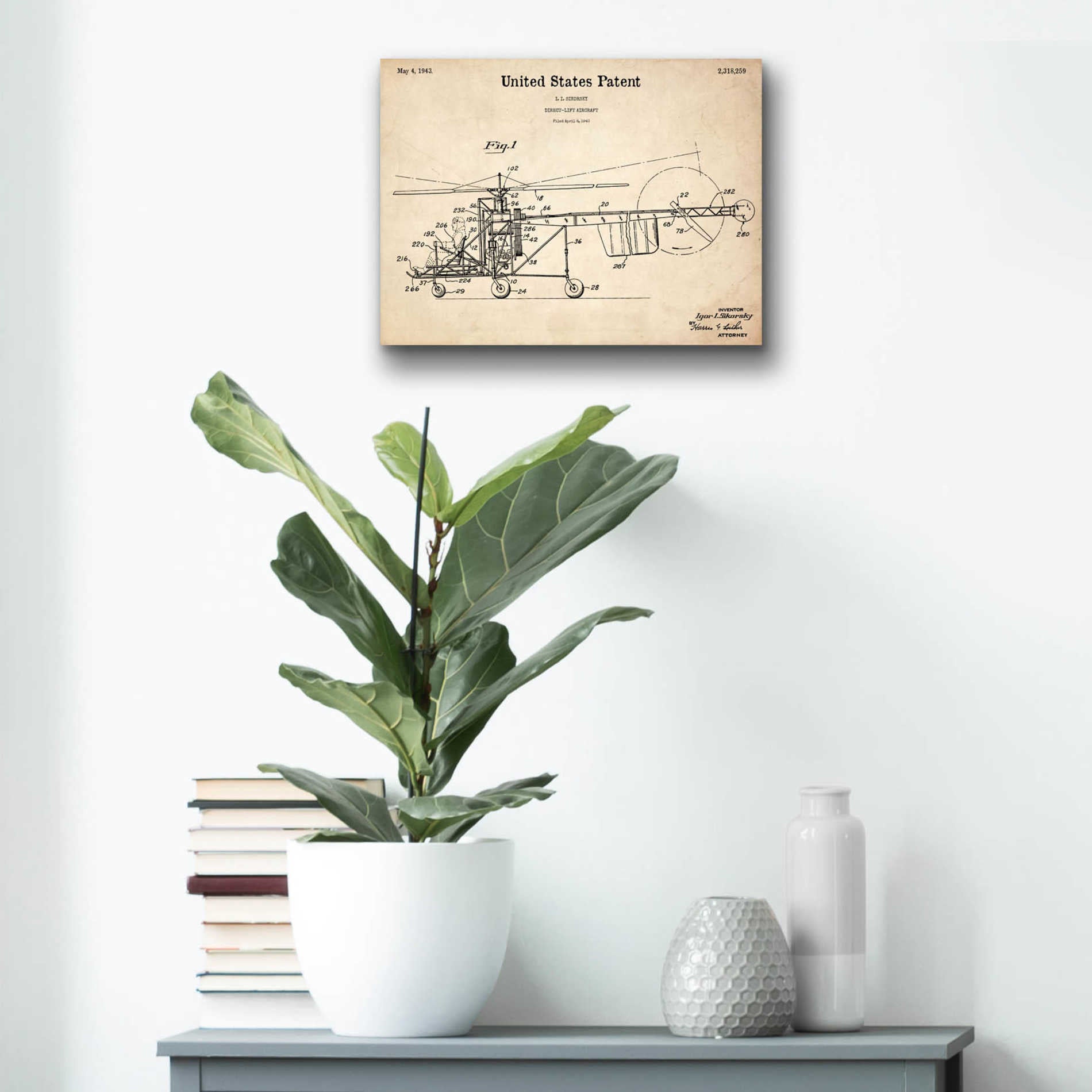 Epic Art 'Direct-Lift Aircraft Blueprint Patent Parchment,' Acrylic Glass Wall Art,16x12