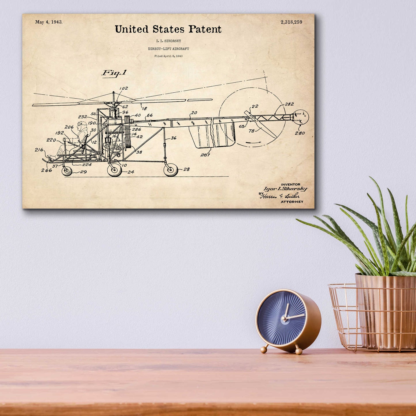 Epic Art 'Direct-Lift Aircraft Blueprint Patent Parchment,' Acrylic Glass Wall Art,16x12