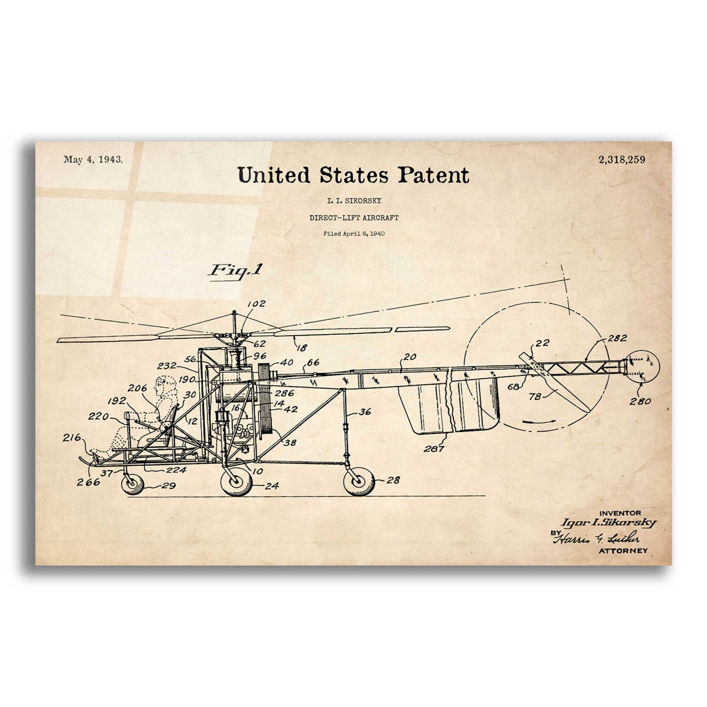 Epic Art 'Direct-Lift Aircraft Blueprint Patent Parchment,' Acrylic Glass Wall Art,16x12