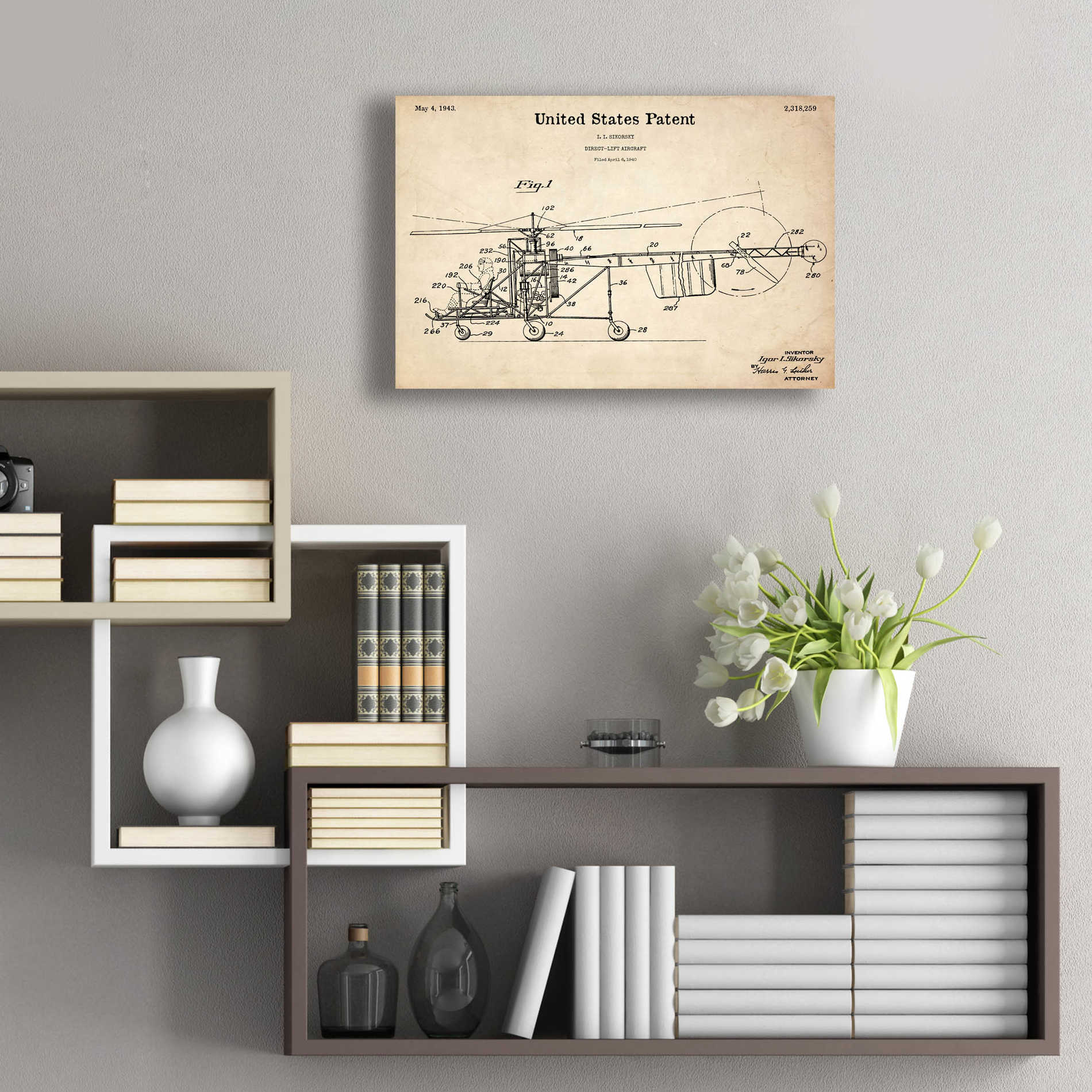 Epic Art 'Direct-Lift Aircraft Blueprint Patent Parchment,' Acrylic Glass Wall Art,24x16