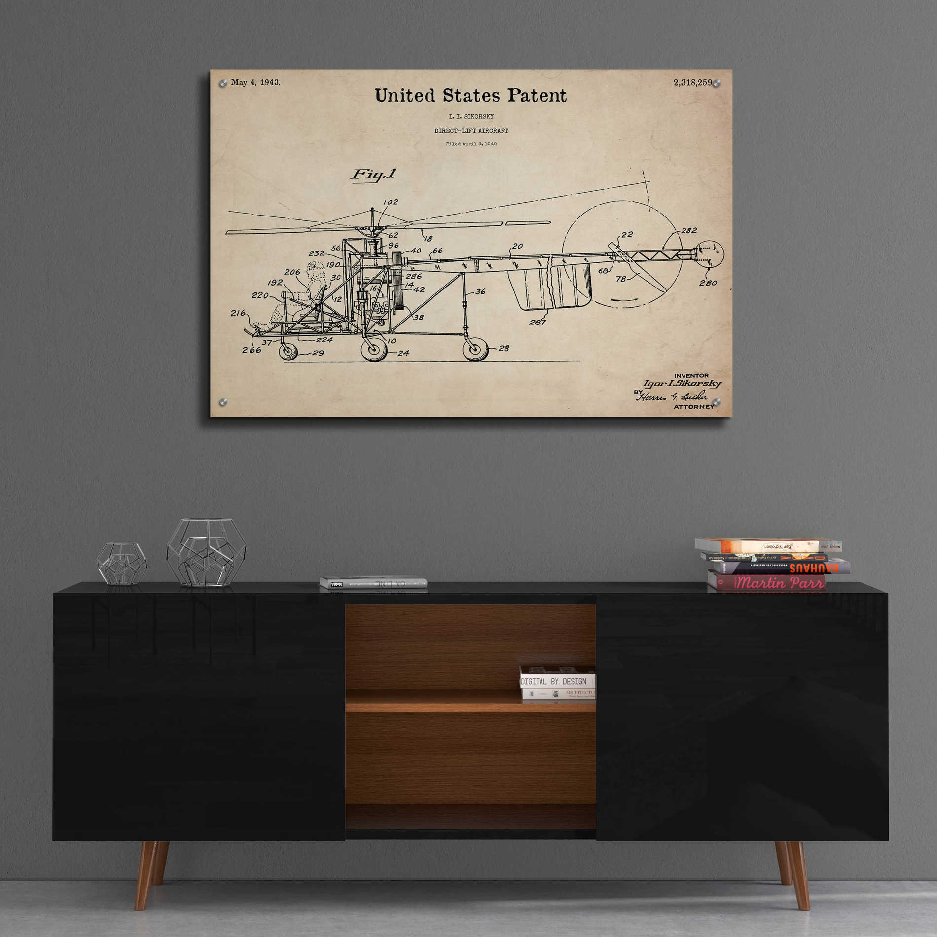 Epic Art 'Direct-Lift Aircraft Blueprint Patent Parchment,' Acrylic Glass Wall Art,36x24