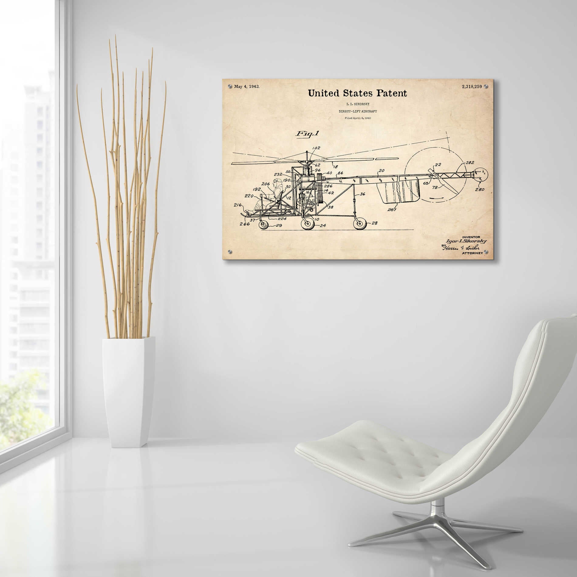 Epic Art 'Direct-Lift Aircraft Blueprint Patent Parchment,' Acrylic Glass Wall Art,36x24