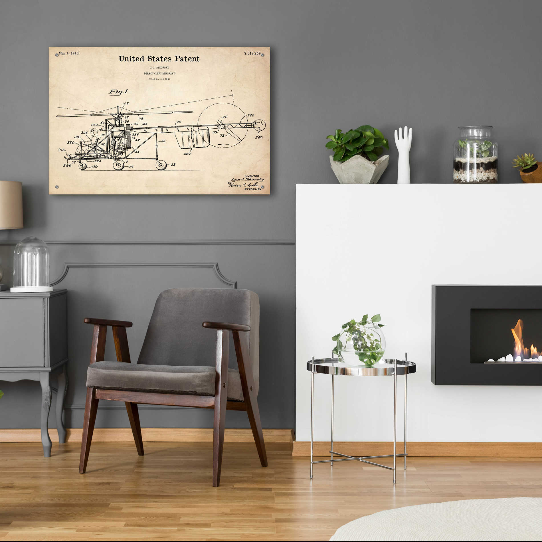 Epic Art 'Direct-Lift Aircraft Blueprint Patent Parchment,' Acrylic Glass Wall Art,36x24