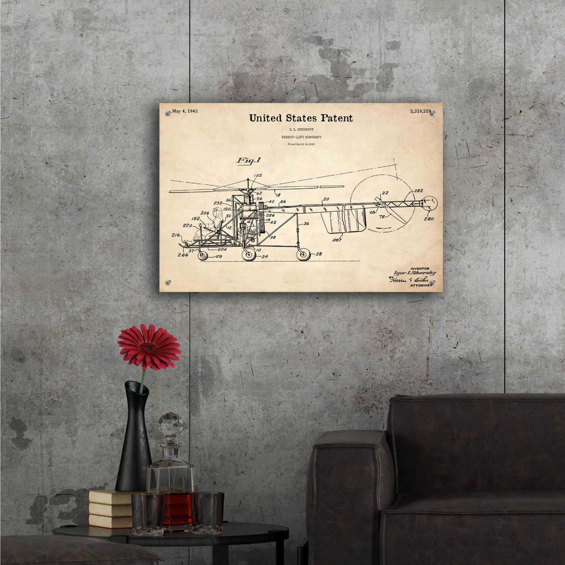 Epic Art 'Direct-Lift Aircraft Blueprint Patent Parchment,' Acrylic Glass Wall Art,36x24