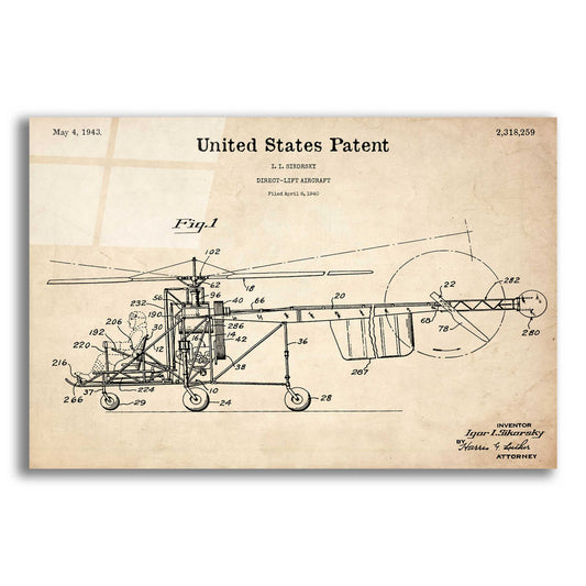 Epic Art 'Direct-Lift Aircraft Blueprint Patent Parchment,' Acrylic Glass Wall Art,16x12x1.1x0,26x18x1.1x0,34x26x1.74x0,54x40x1.74x0